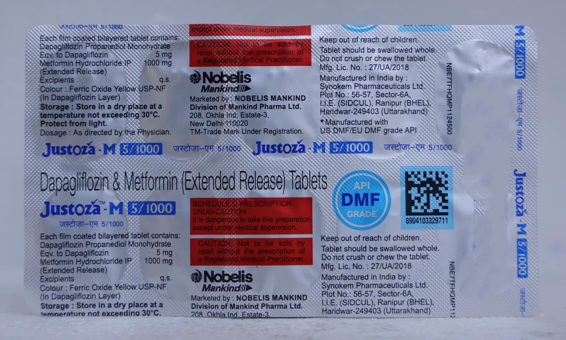 JUSTOZA-M 5/1000 - Strip of 10 Tablets