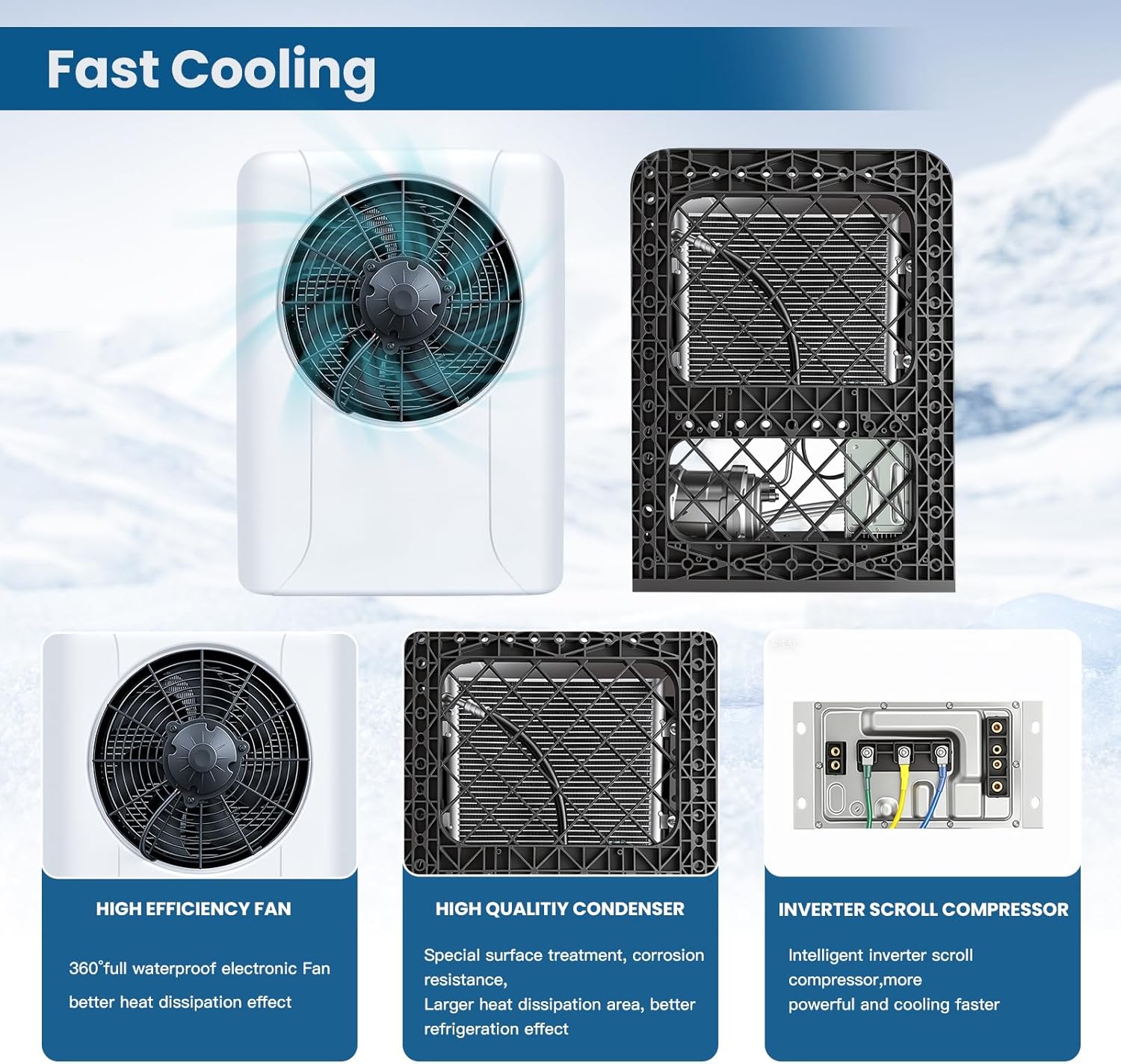 DC 12V truck Air Conditioner Electric Parking air conditioning Mini Split AC unit Fast Cooling & Low Noise, Universal for Cabs, Trucks, Construction Vehicles, Cranes, Tractors, Excavators & Trailers
