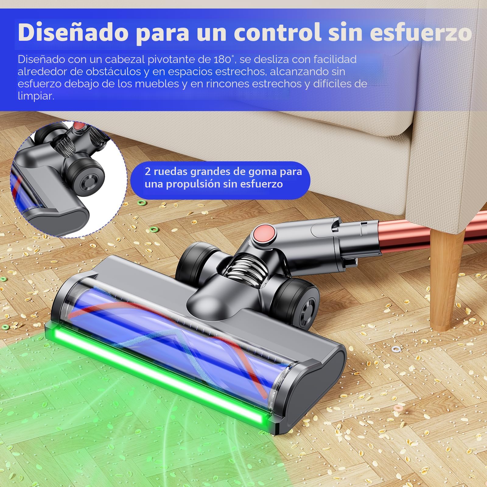 Cepillo eléctrico compatible con Dyson V6 Animal, V6 Fluffy, DC58, DC59, DC61, DC62, DC74, accesorio para cepillo turbo con sujetador rápido para suelos duros y alfombras con luces LED, accesorio para