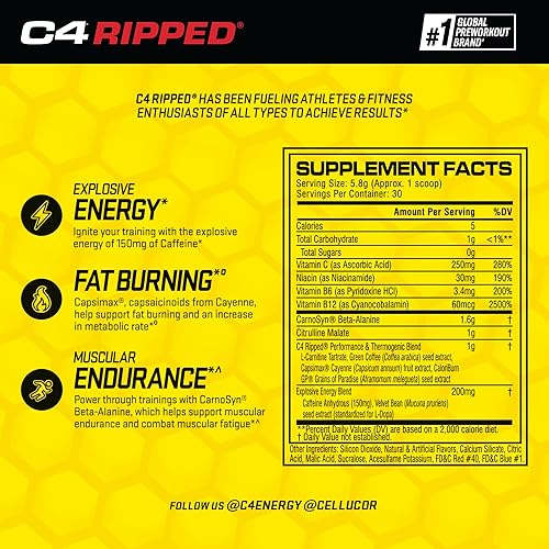 Miniatura 8 de Cellucor C4 Ripped cereza limonada 6,34 oz 30 porciones, 104395, 1, 1