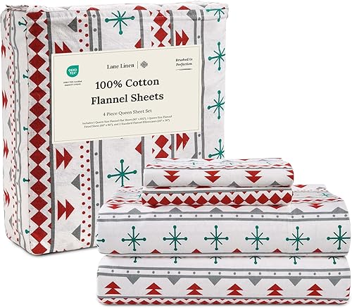 Miniatura 91 de LANE LINEN Sábanas de franela de algodón tamaño King, cepilladas para mayor suavidad, juego de sábanas ligeras tamaño King 100% algodón, sábanas