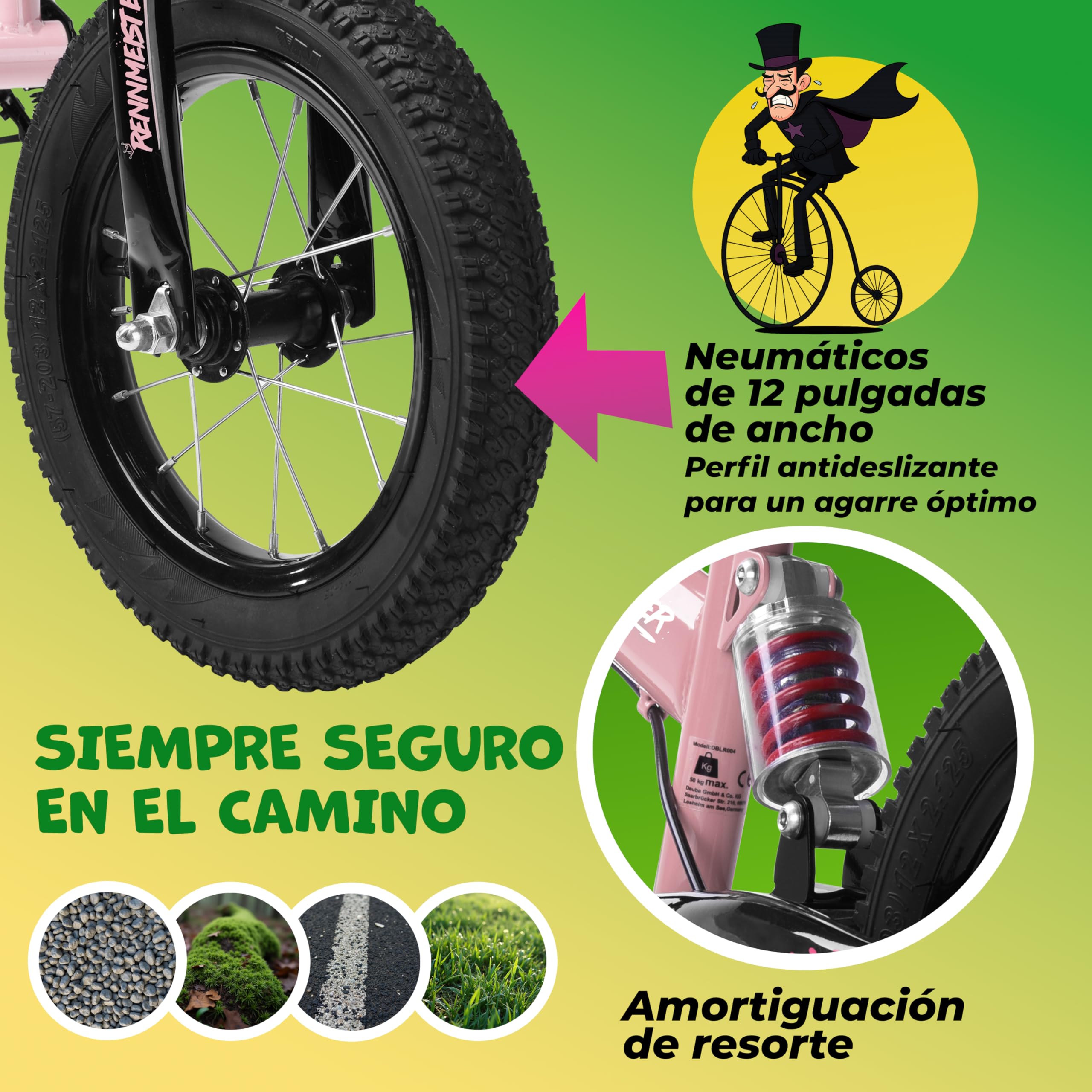 Bicicleta sin Pedales, Infantil Bici Equilibrio, 3 4 5 Años, Juguetes Niños, Regalos Niña Niño, Sillín Ajustable, Carga 50Kg, Freno Neumáticos