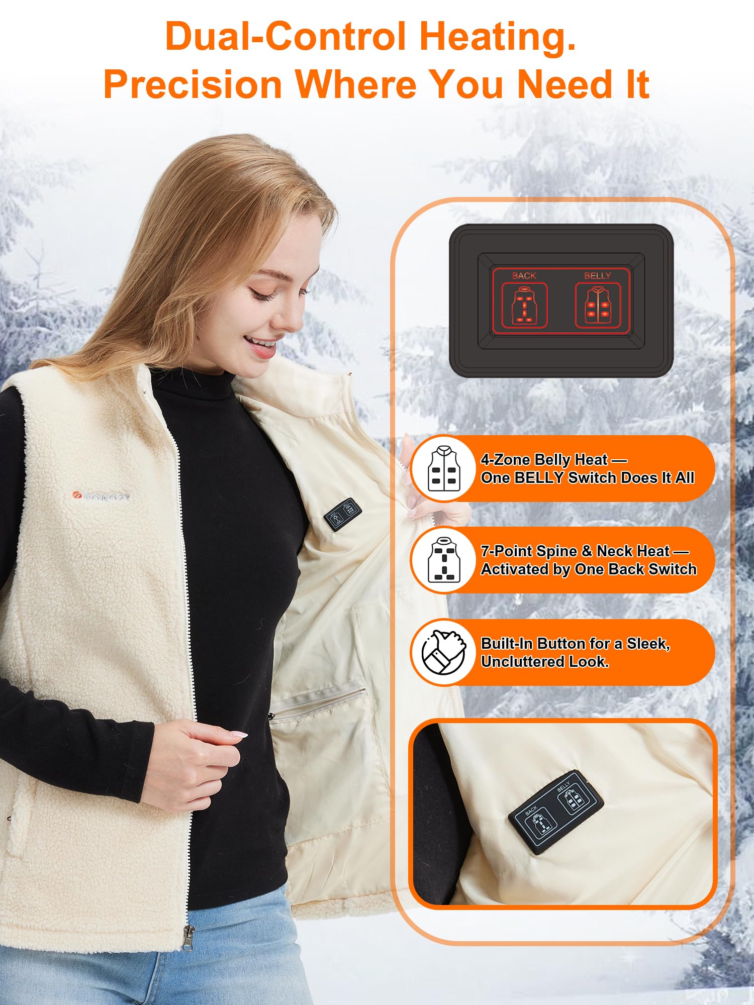 Gokozy Fleece Beheizbare Weste Damen mit 11 Heizzonen & 7.4V Akku,elektrische sherpa Heizweste Damen Kuschelige Wärmeweste Ideal für Herbst & Winter