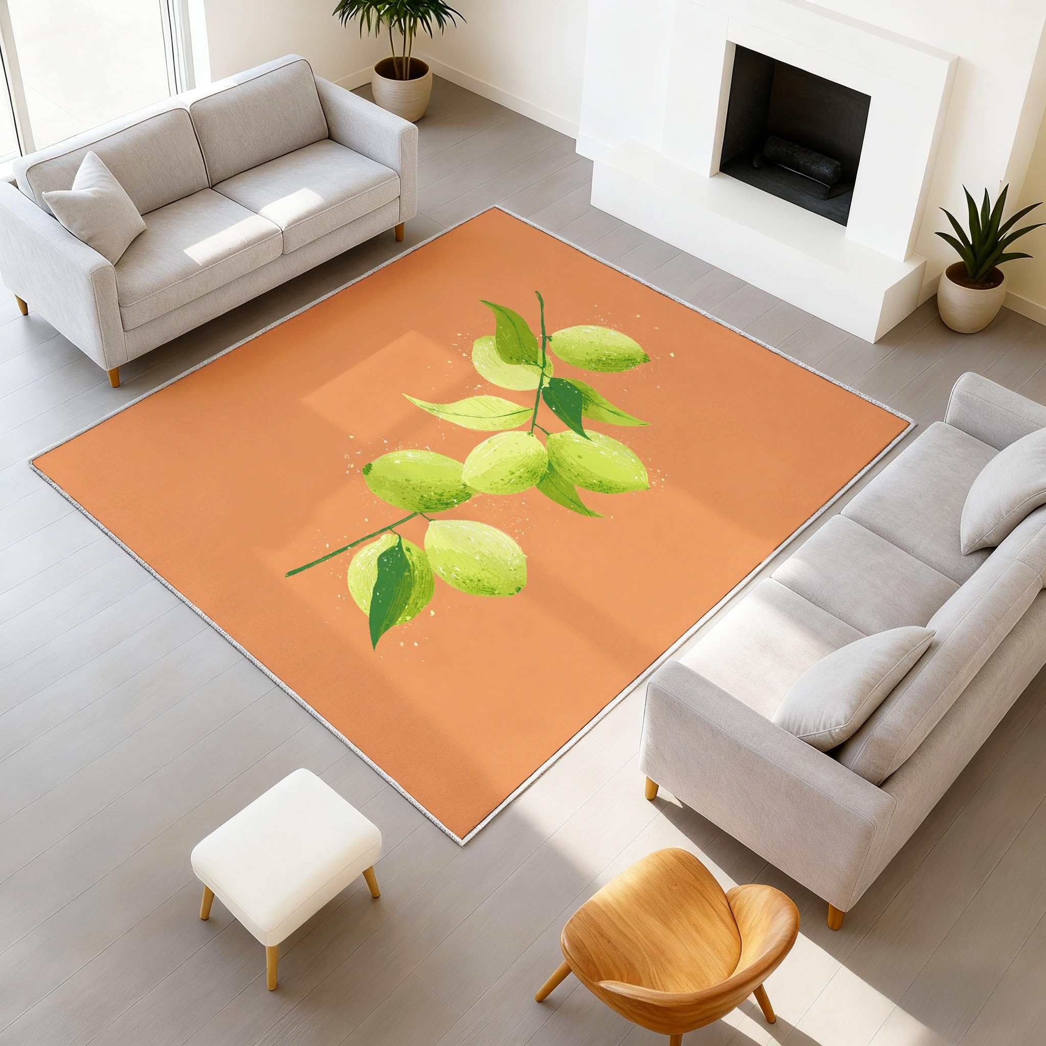Générique Tapis Intérieur 120 x 180 cm Fruit Abstrait Scandinave Tapis Citron Vert Lavable, Tapis de Chambre Moderne à Poil Ras, Antidérapant & Résistant, Tapiss Sol Décor À La Maison