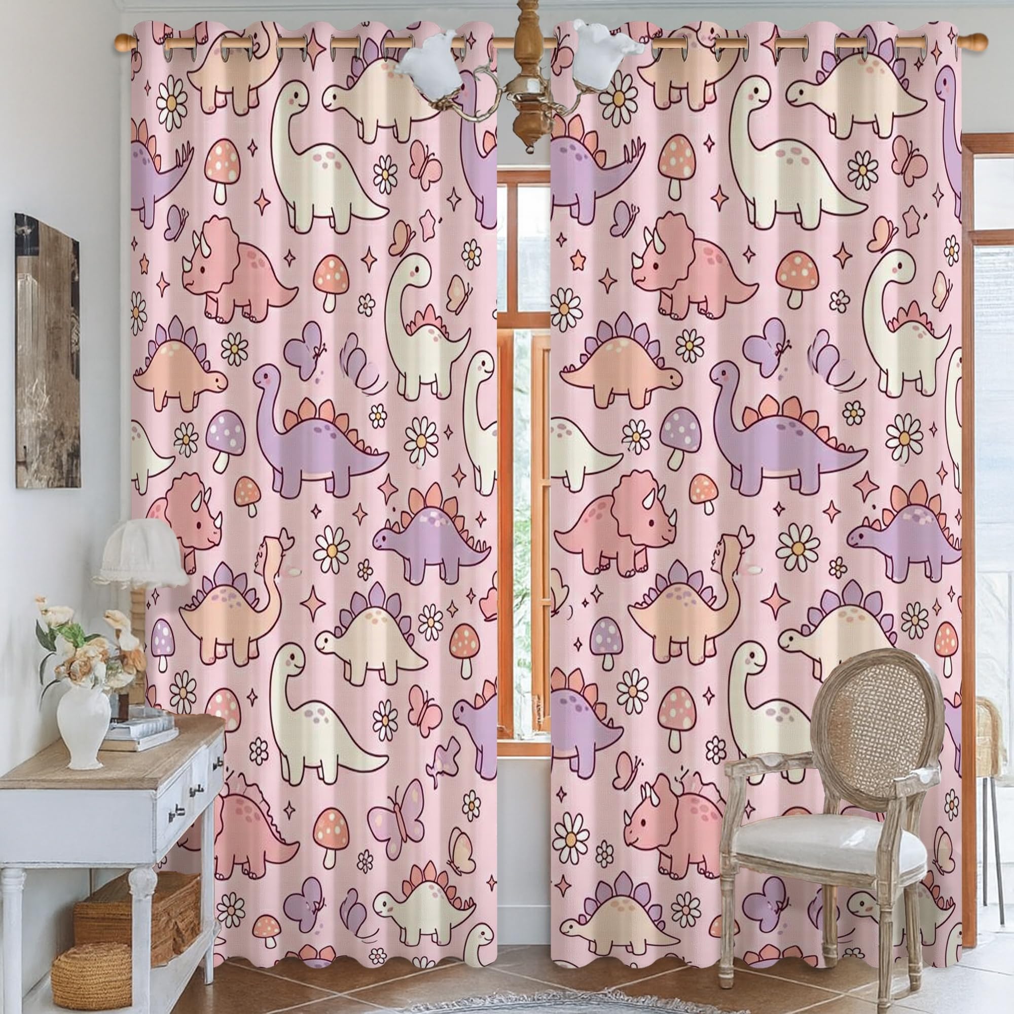 Rideaux occultants motif dinosaure isolants pour bloquer la chaleur du bureau