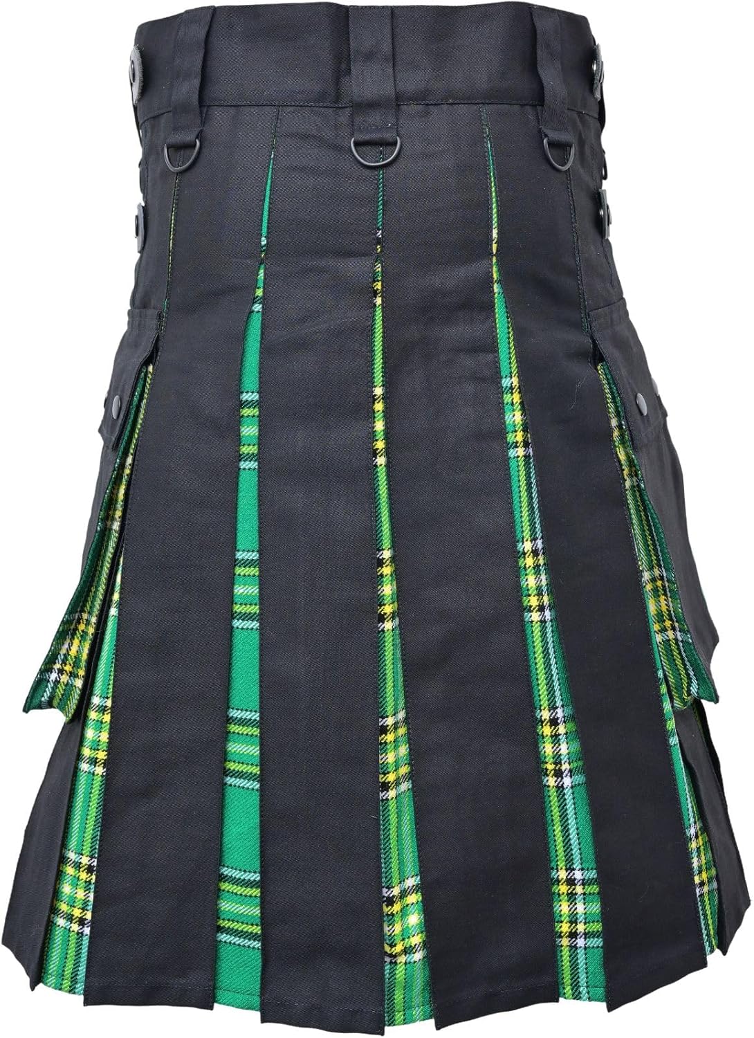 Modern Utility Kilts-Men's Plus Size Scottish Hybrid Black Cotton & Acrylic Wool Tartan Utility Kilts with Leather Straps - Image 3