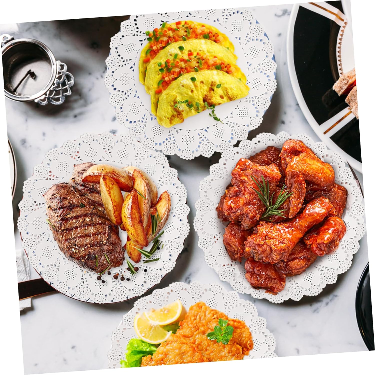 KICHOUSE 300pcs Round Paper Doilies Lace Placemats for Cakes Desserts and Food Decoration Oil Absorbent Pads for Parties Weddings and Home Use