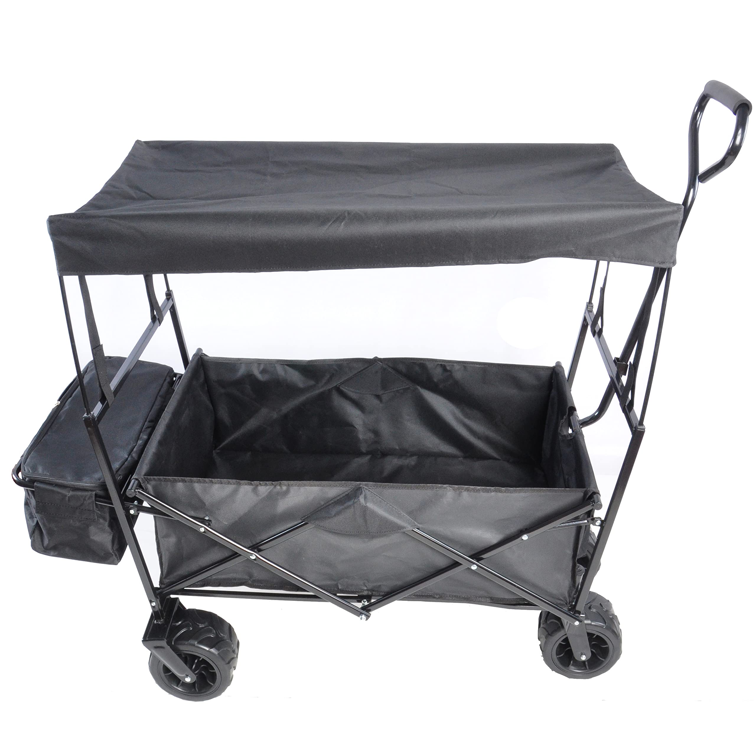 FORSTEEL Folding Garden Cart, Utility Collapsible Wagon with Sun Shade, Outdoor Camping Beach Cart with Handle and Wheels (Dark Grey)-image-22