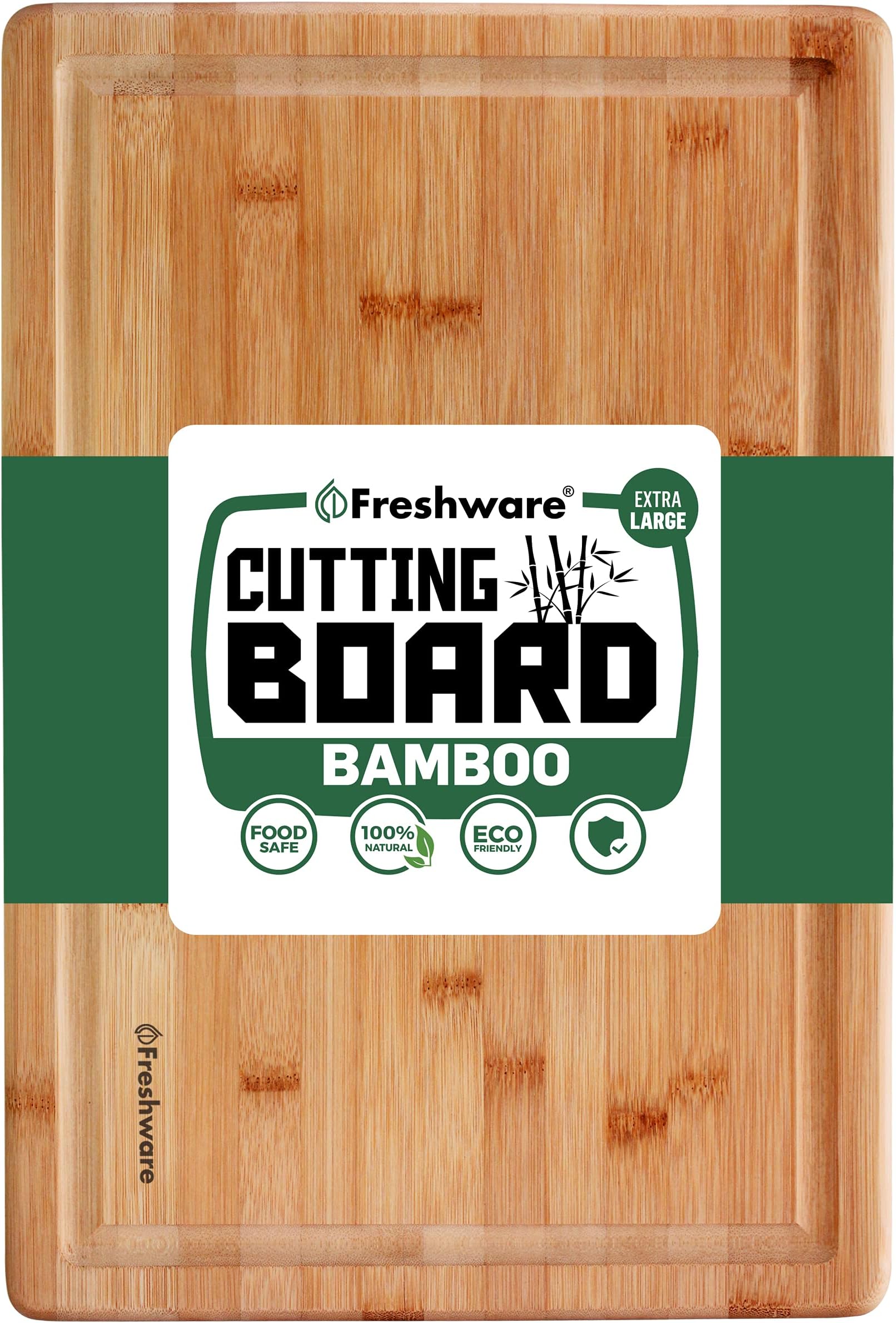 Cutting Board for Kitchen [Bamboo, Extra-Large] Eco-Friendly Wood Cutting Boards for Chopping Meat, Vegetables, Fruits, Cheese, Knife Friendly Serving Tray, 17.5 x 12-inch, 100% Natural Bamboo