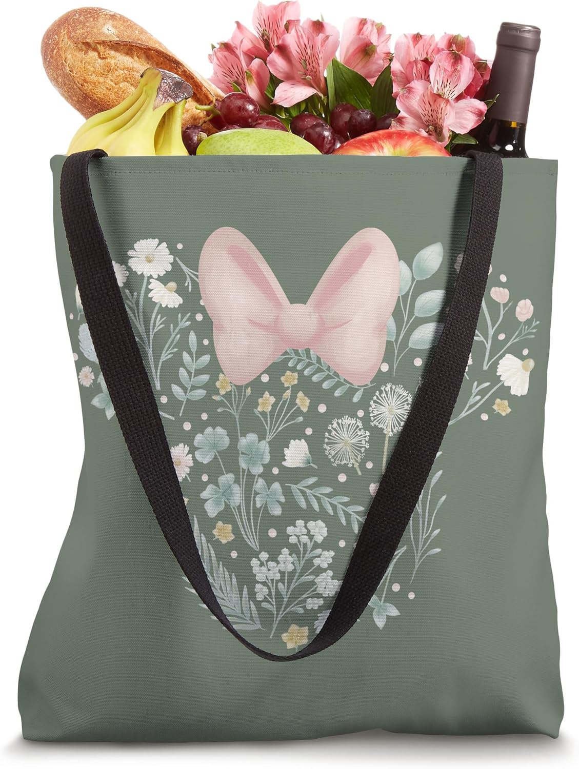 Disney Minnie Mouse Icon Spring Flowers Sage Green Tote Bag