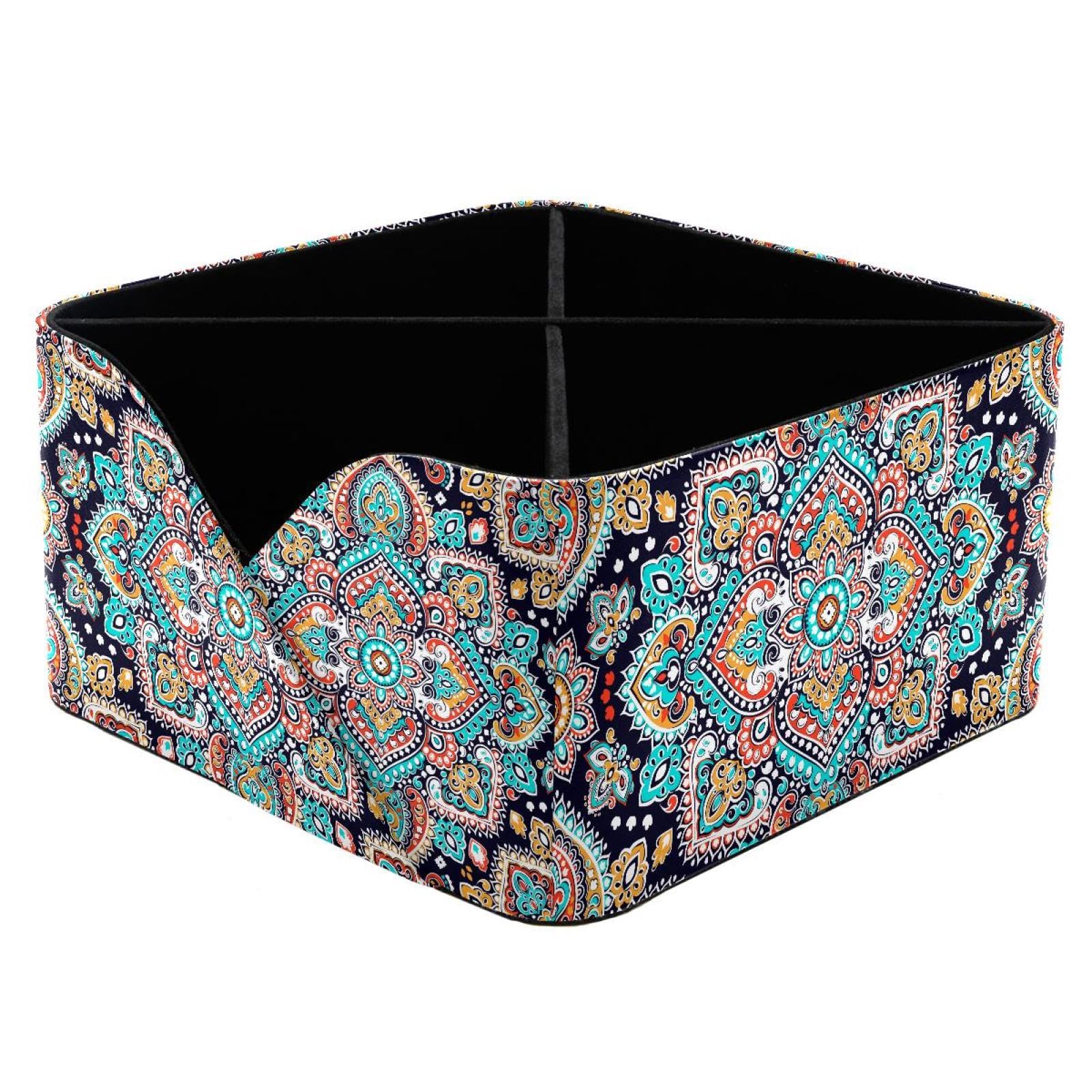 KengjuTesu Indian Ethnic Mandala Floral Paisley Medallion Pattern Desktop Organizer Pen Holder, Rectangular Pencil Cup for Office, Study and Makeup Stations