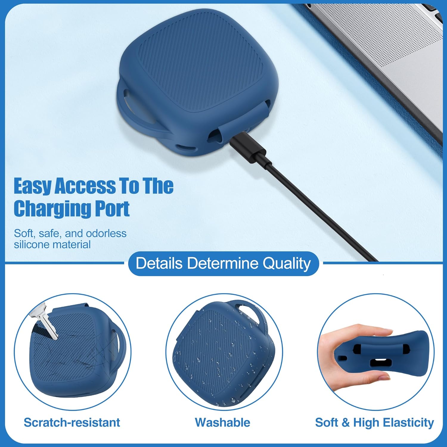 Silicone Case for Raycon Essential Open Earbuds [Dark Blue], with Carabiner All-Round Protection Scratch-Resistant Washable Soft Skin Wireless Open Ear Headphones Ultra-Lightweight Cover - Image 5