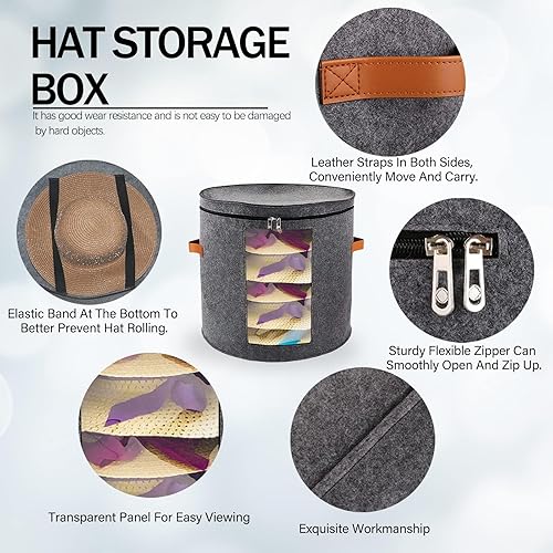 Miniatura 8 de HAIBEIR Caja de almacenamiento para ropa de material de fieltro, suave y cómodo, organizador de sombreros plegable redondo de viaje con tapa para