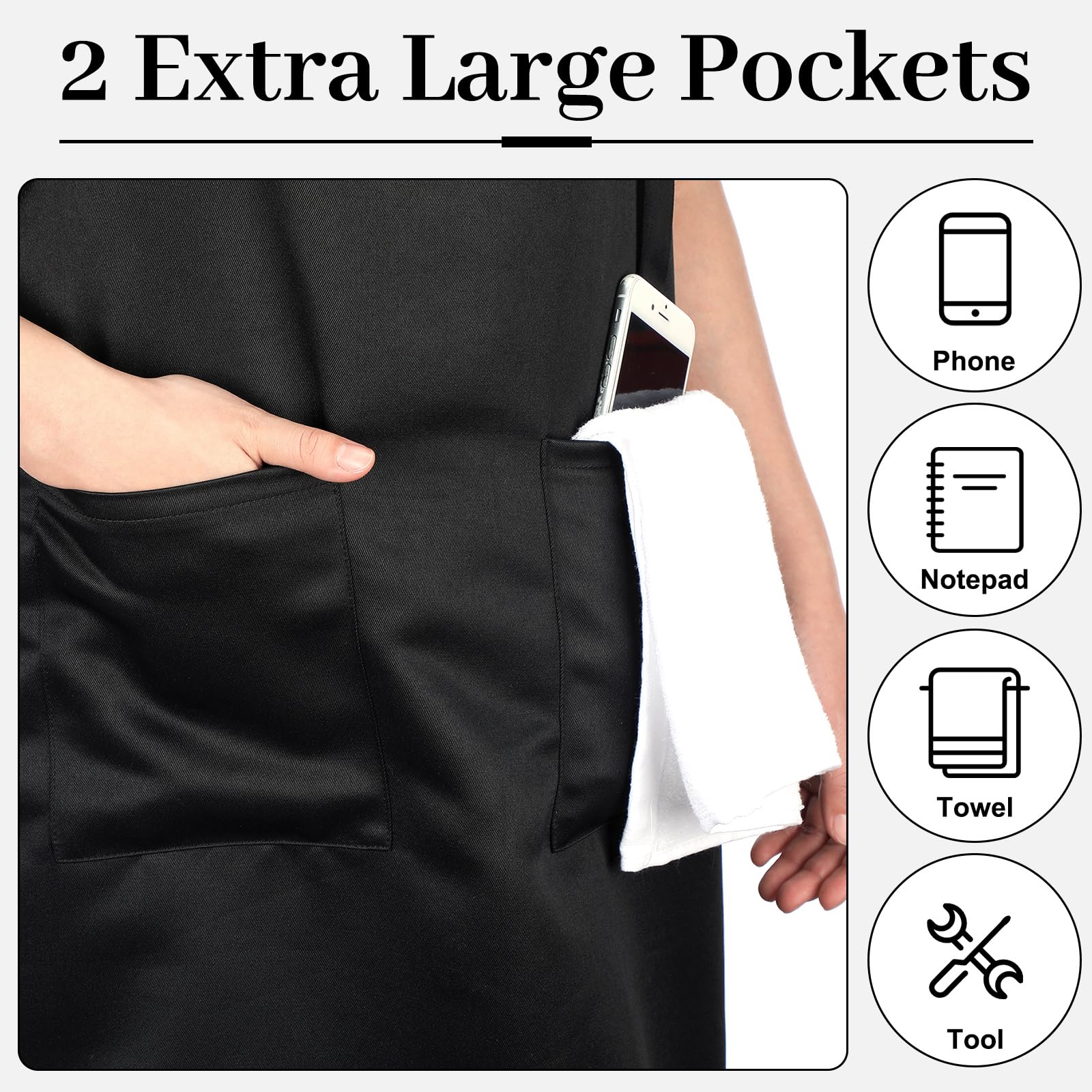Cozypower Kochschürze in Übergröße, extra groß und lang, mit 2 Taschen, verstellbares Lätzchen, Schwarz, für Damen und Herren, zum Kochen, Küche, Grillen, Arbeiten, wasser- und ölbeständig, Schwarz, 4