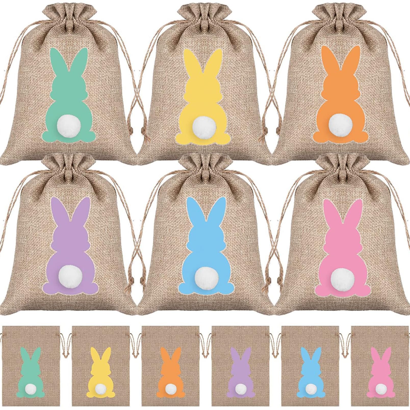Photo 1 of HIPIHOM 24pcs Easter Burlap Bags, Bunny Jute Gift Bags with Drawstring for Candy, Birthday, Wedding Party Favors, Decoration Supplies, 3.9x5.9IN (Brown)
