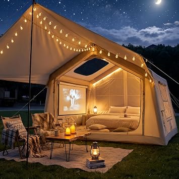 Inflatable Blow Up Tents for Camping,Waterproof Oxford Hot Tent with Manual Pump,Large Easy Setup Inflatable Camping Air Tent for Family Glamping 4/5/6/7 People
