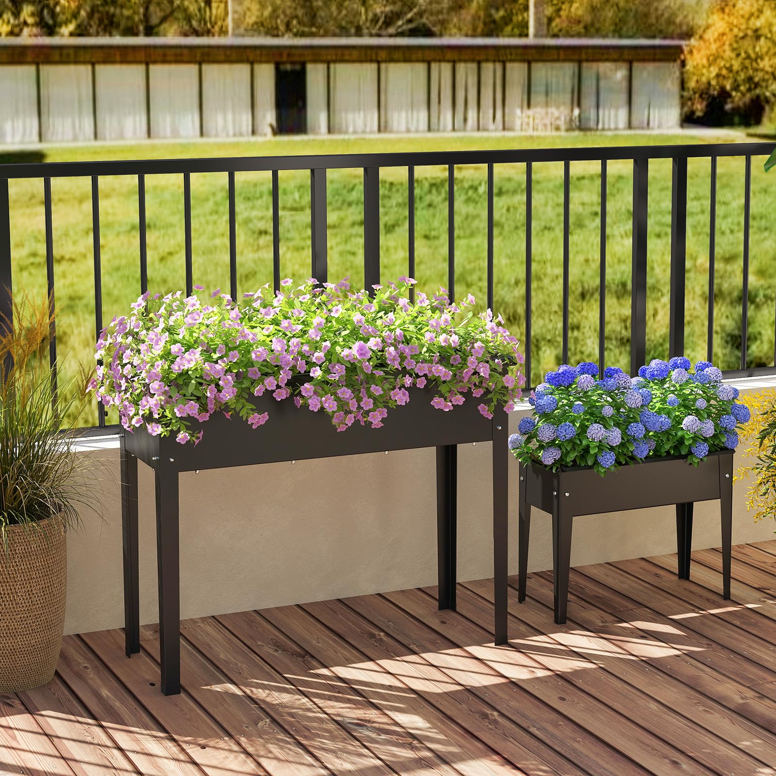 HOMASIS Huerto Elevado Terraza, Grande Jardinera Elevada para Exterior con Rectangular Macetero, Mesa de Cultivo en Casa para Plantas, Vegetales, Flores, Negro (100 x 40 x 80 cm)
