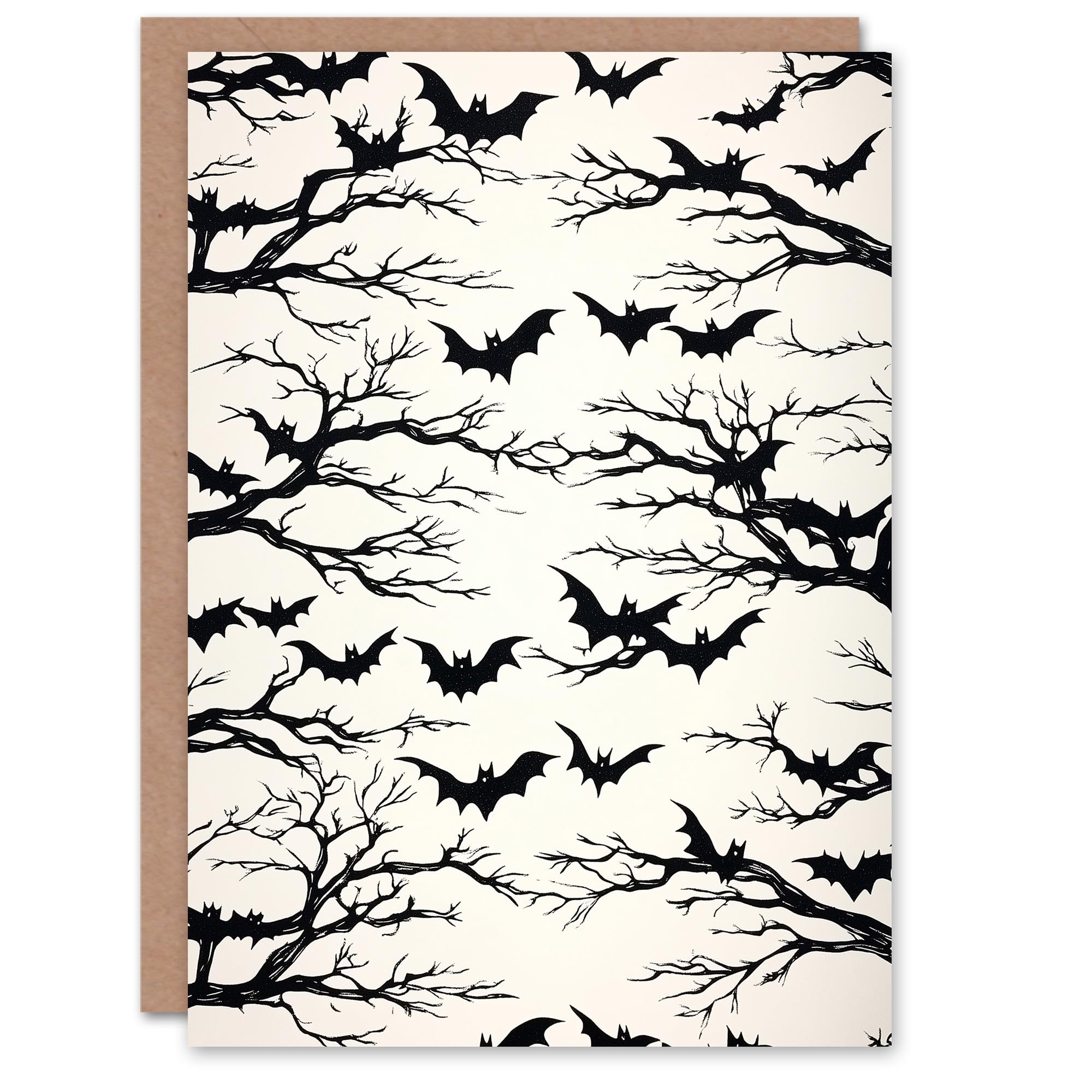 Wee Blue Coo Spooky Vampire Bats Black White Trick or Treat Haunted Scary Halloween Card Blank For All