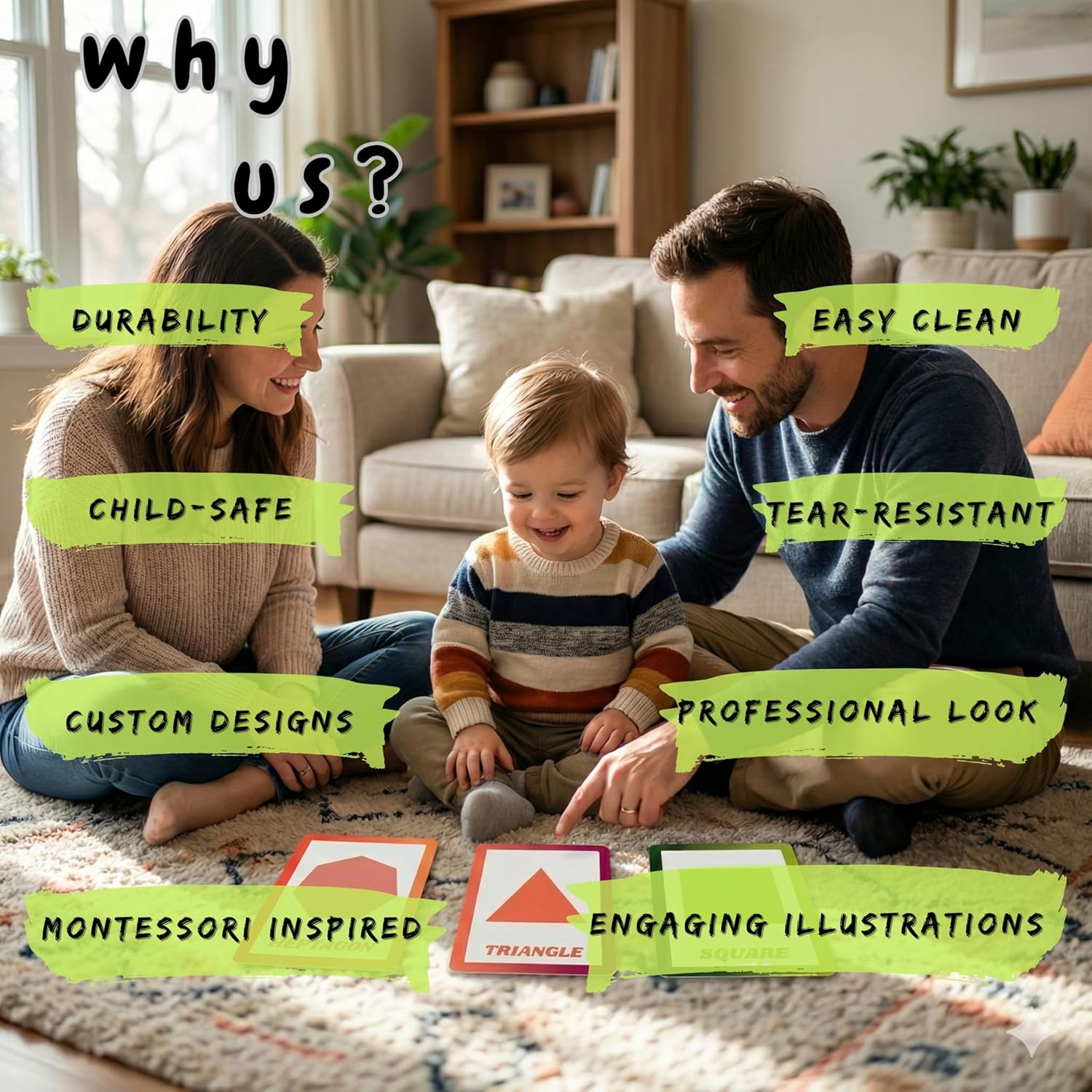 Shapes Flashcards – Non-Tearable Synthetic Learning Cards for Toddlers, Preschool & Kindergarten, Double-Sided Set