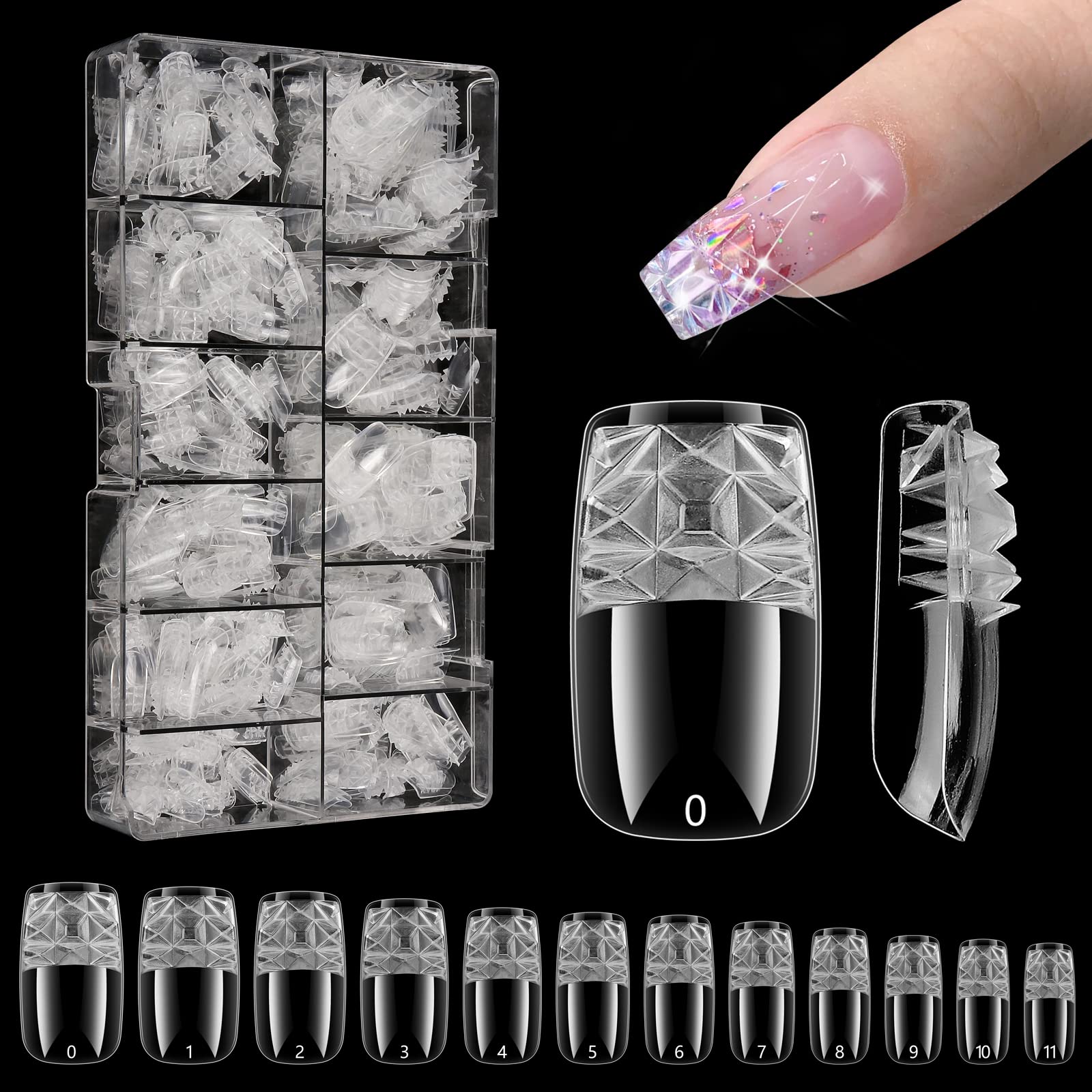 Quaferen 500PCS Clear Glaze Square Nail Tips, Medium Square Full Cover