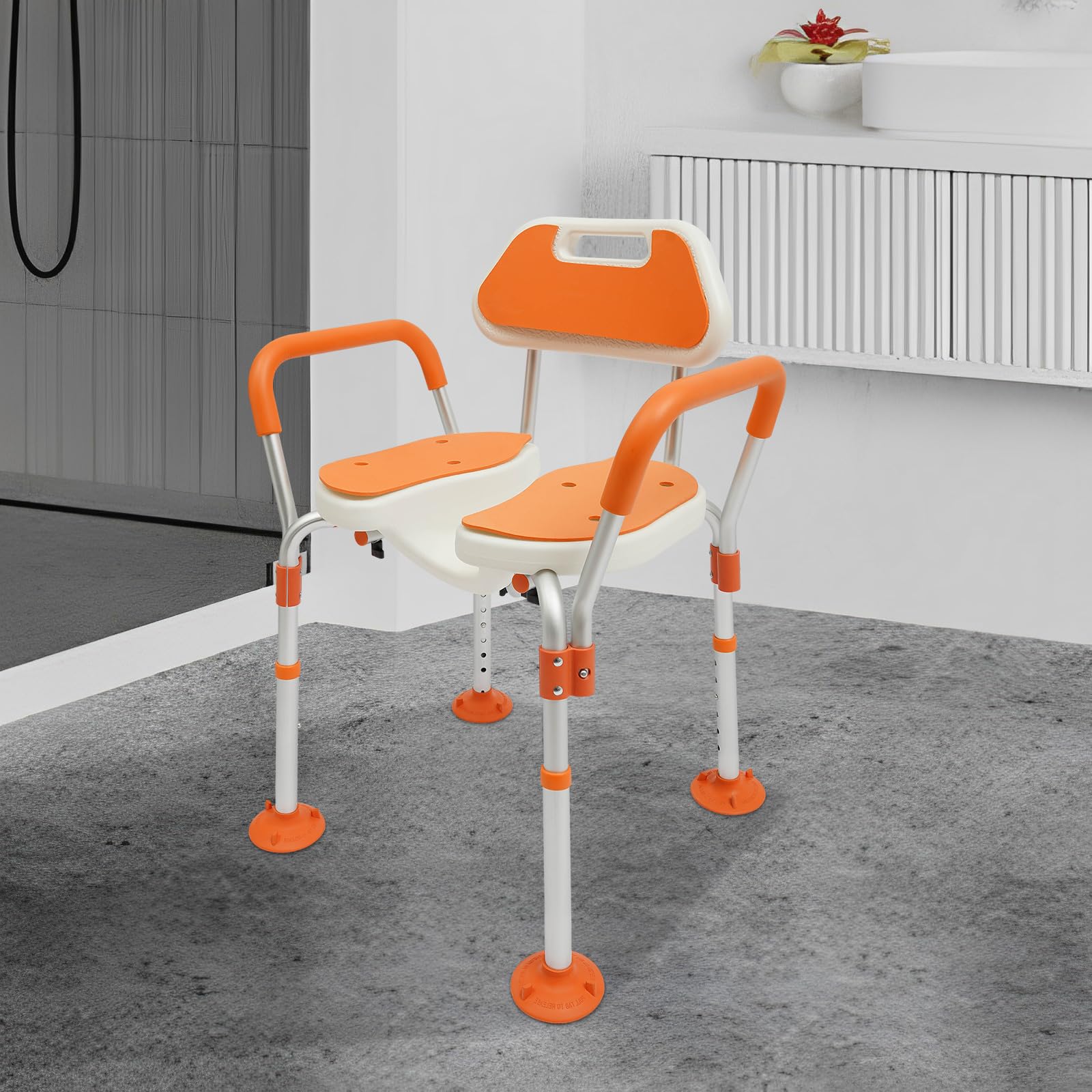 Silla de ducha, silla de ducha regulable en altura con respaldo, reposabrazos, silla de baño para personas mayores, embarazadas, discapacitados, equipada con acolchado EVA antideslizante