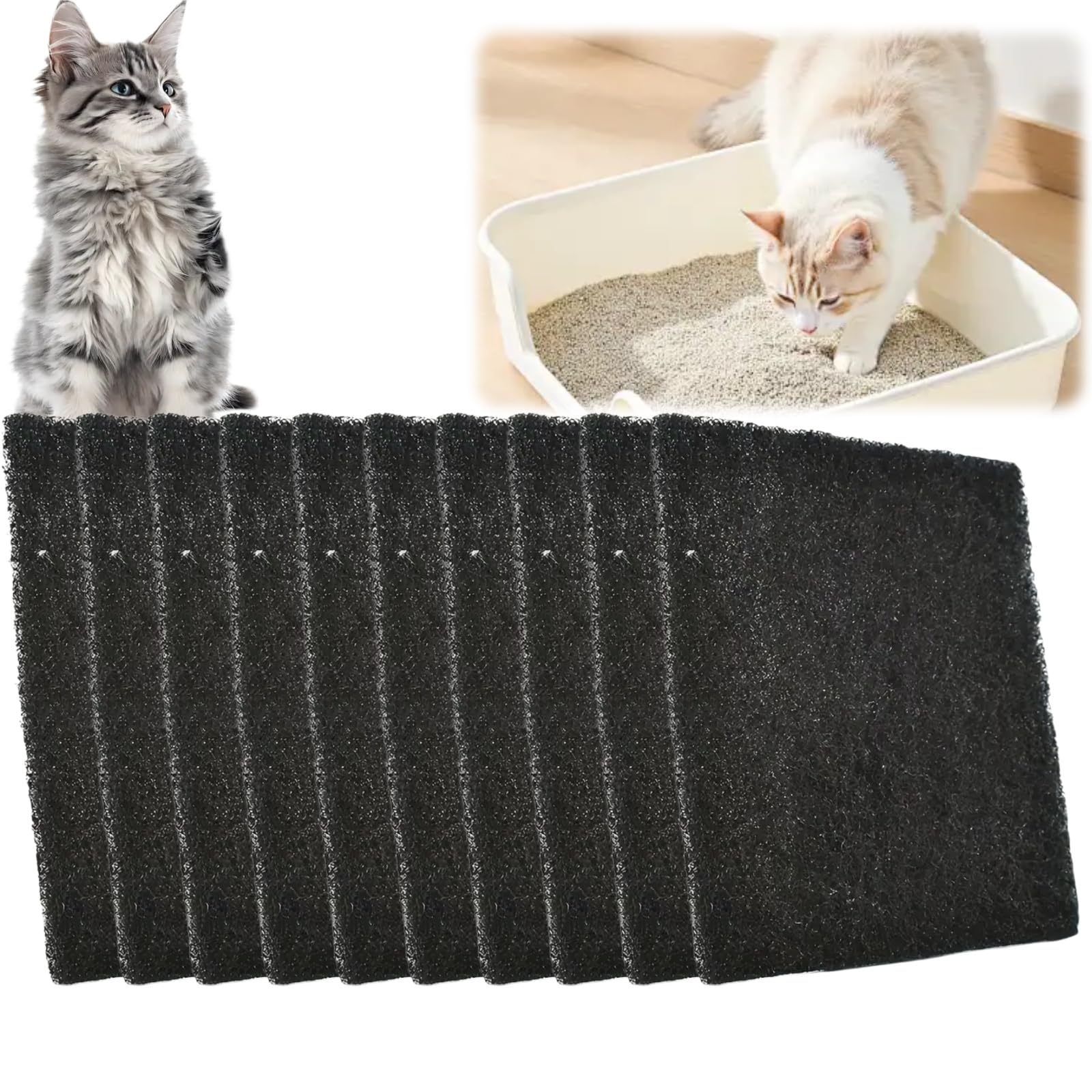 10-Pack Activated Charcoal Carbon Filters for Cat Litter Box,Cat Litter Deodorizer & Odor Eliminator,Odor Absorber for Hooded Litter Trays,11.5x10.5x0.5cm Pet Odor Control