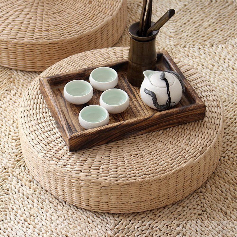 Handgefertigtes, umweltfreundliches, atmungsaktives und gepolstertes Strohsitzkissen, flaches Sitzkissen im japanischen Stil, ideal für Zen, Yoga oder Buddha-Meditation (49.8 x 10.7 cm)