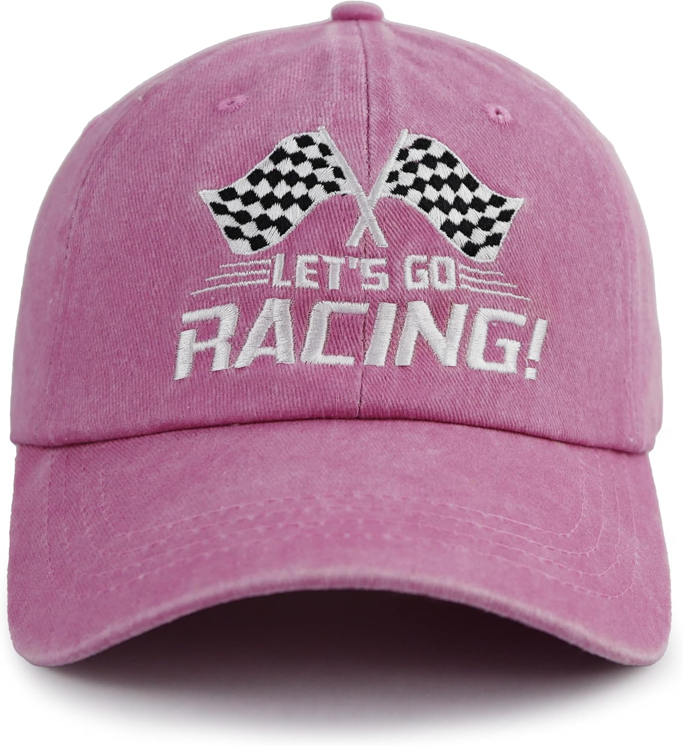 Let's Go Racing Hat for Men Women, Adjustable Embroidered Washed Cotton Checkered Flags Race Car Baseball Cap