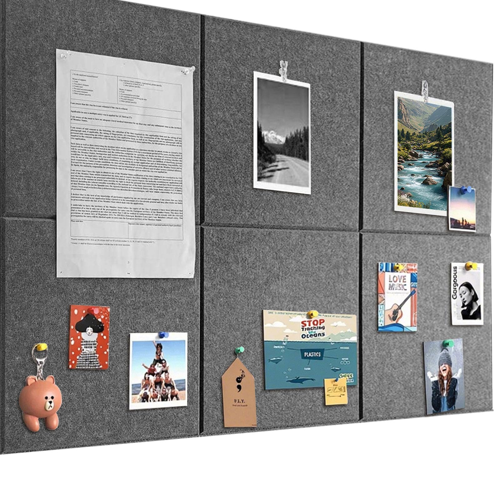 Grand tableau d'affichage 90x60cm Tableau d'affichage en feutre autocollant avec 60 punaises, 6 pièces Tableau d'affichage de 9mm d'épaisseur, Tableau de vision pour photos, Tableau mémo pour notes