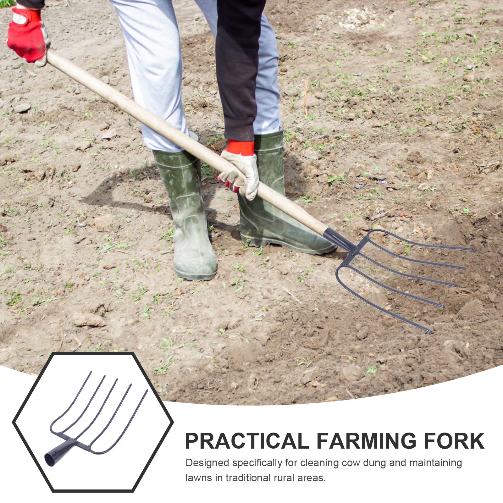 TOPBATHY Forca in Ferro Multifunzione per Letame Agricolo Denti Resistenti, Efficiente per Gestione Rifiuti e Esigenze Agricole