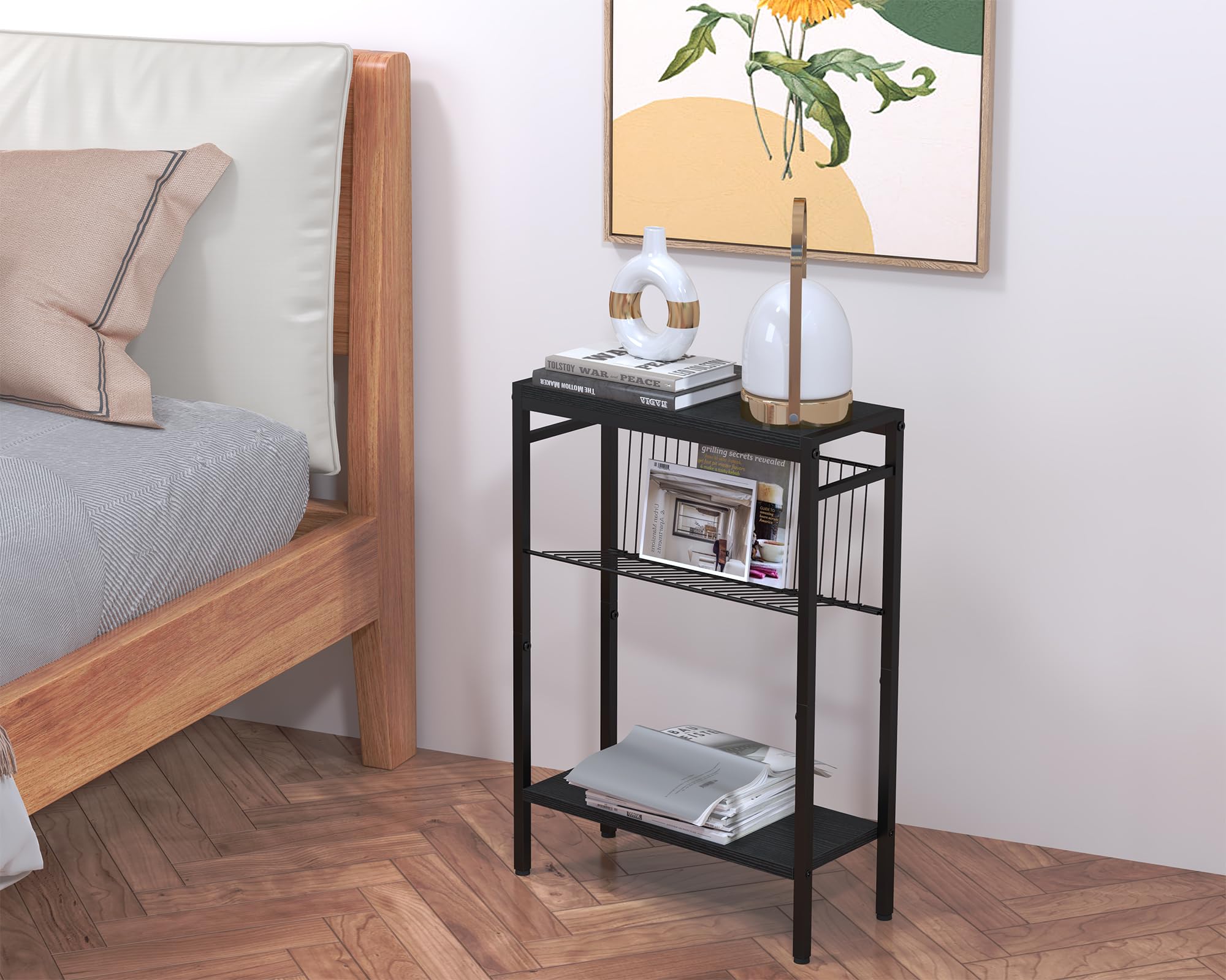 Tavolino Stretto Industrial 3 Ripiani Con Rete Metallo – 38x13x70 Cm – Per Divano, Lettino E Ingresso – Facile Da Montare