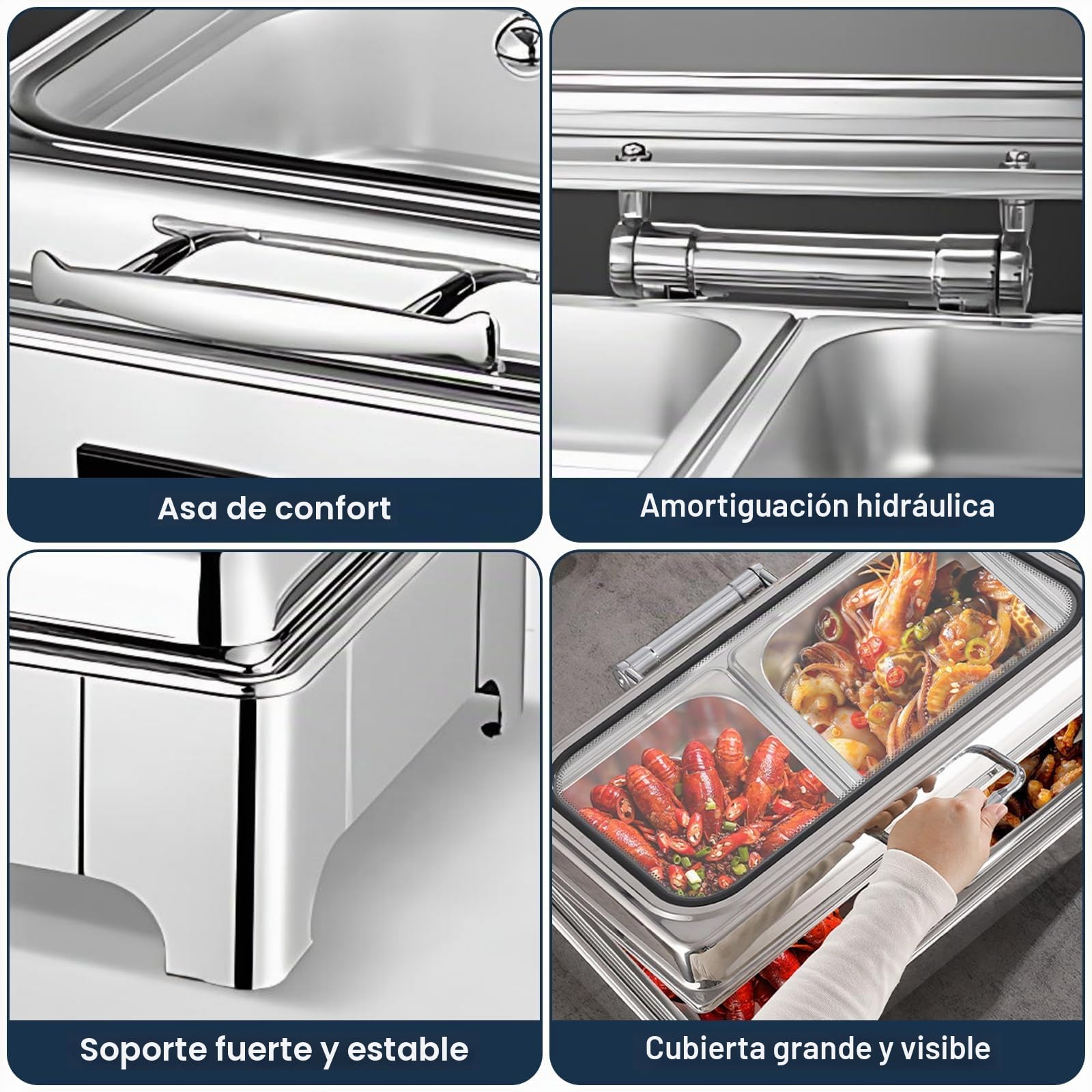 9L Chafing Dish Electrico para Buffet, Profesional Calentador de Comida Buffet Eléctrico para Buffet, Acero Inoxidable Calentador de Buffet Eléctrico para Catering y Fiestas(B,1/3 Pan)