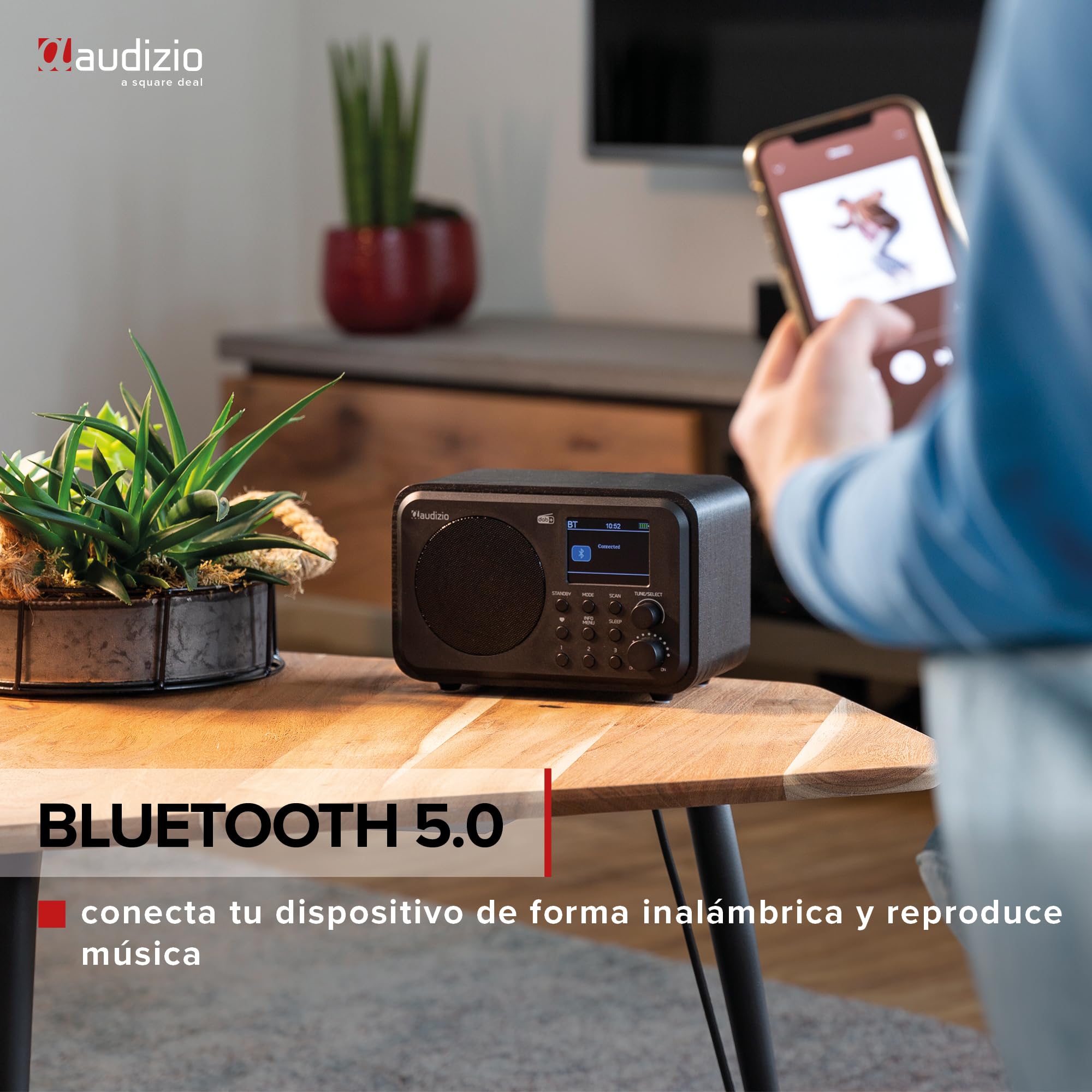 Audizio Vicenza Radio Digital DAB+ FM e Internet Bluetooth 5.0, Batería Recargable, Pantalla a Color, Negro WiFi