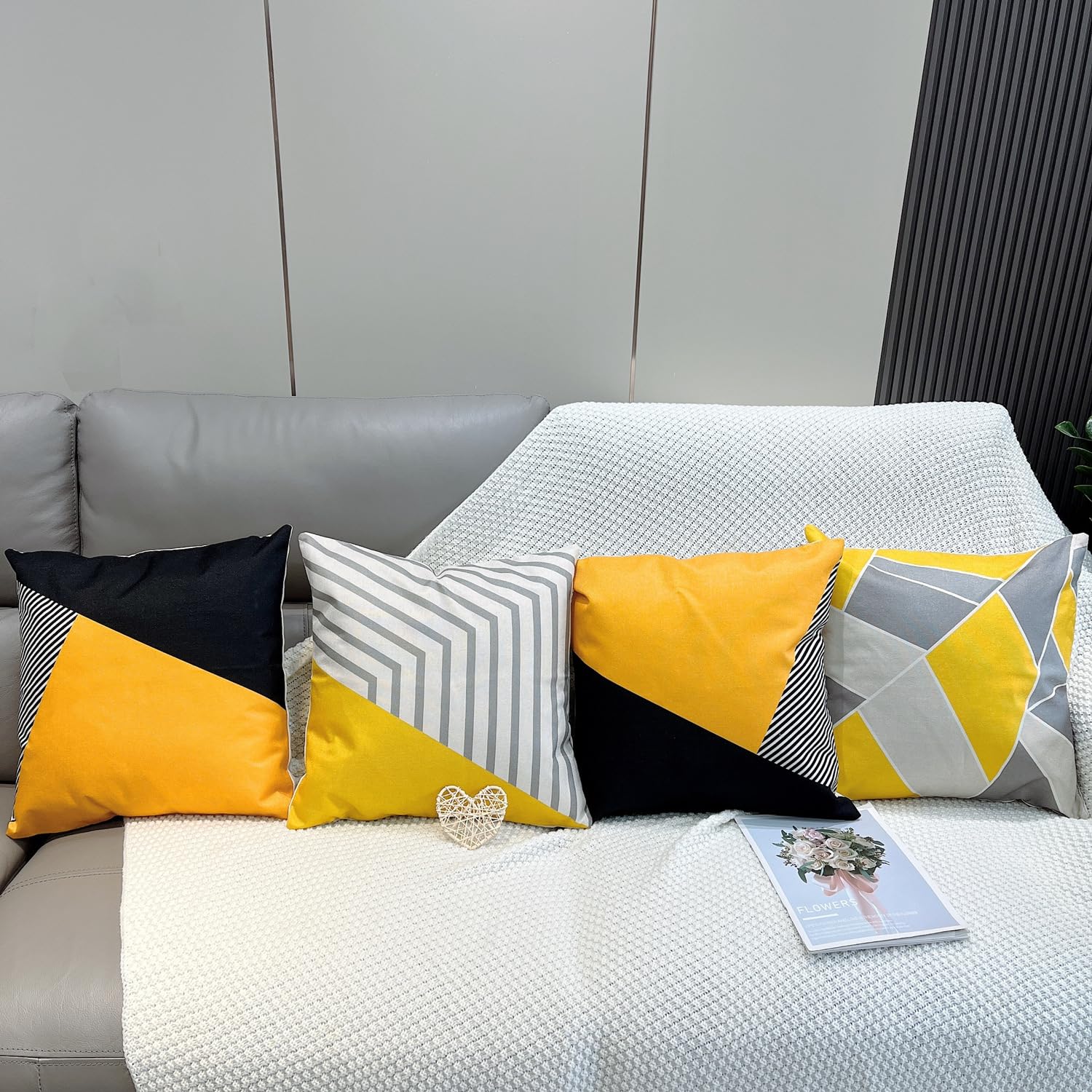GYISANA Cushion Covers 45cm x 45cm,Set of 4 Black and Yellow Geometric Shape Decorative Throw Pillow Covers Linen Square Pillow Cases 18x18 Inch for Sofa Living Room Bed Couch Car Home Decor - Image 2
