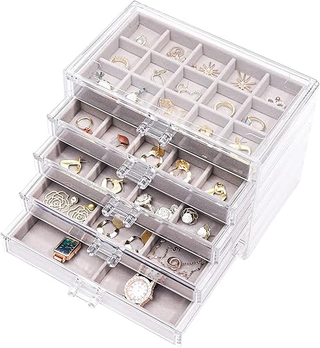 Cq acrylic Organizador de joyas de pendientes con 5 cajones caja de joyería de acrílico transparente para mujer soporte de exhibición de pendientes disponible en Yaxa Colombia