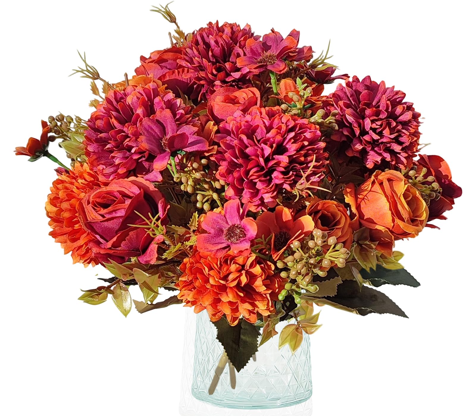 Jusdoja 4 Bundles Flowers Artificial Hydrangea Orange Dark Red Autumn Decor