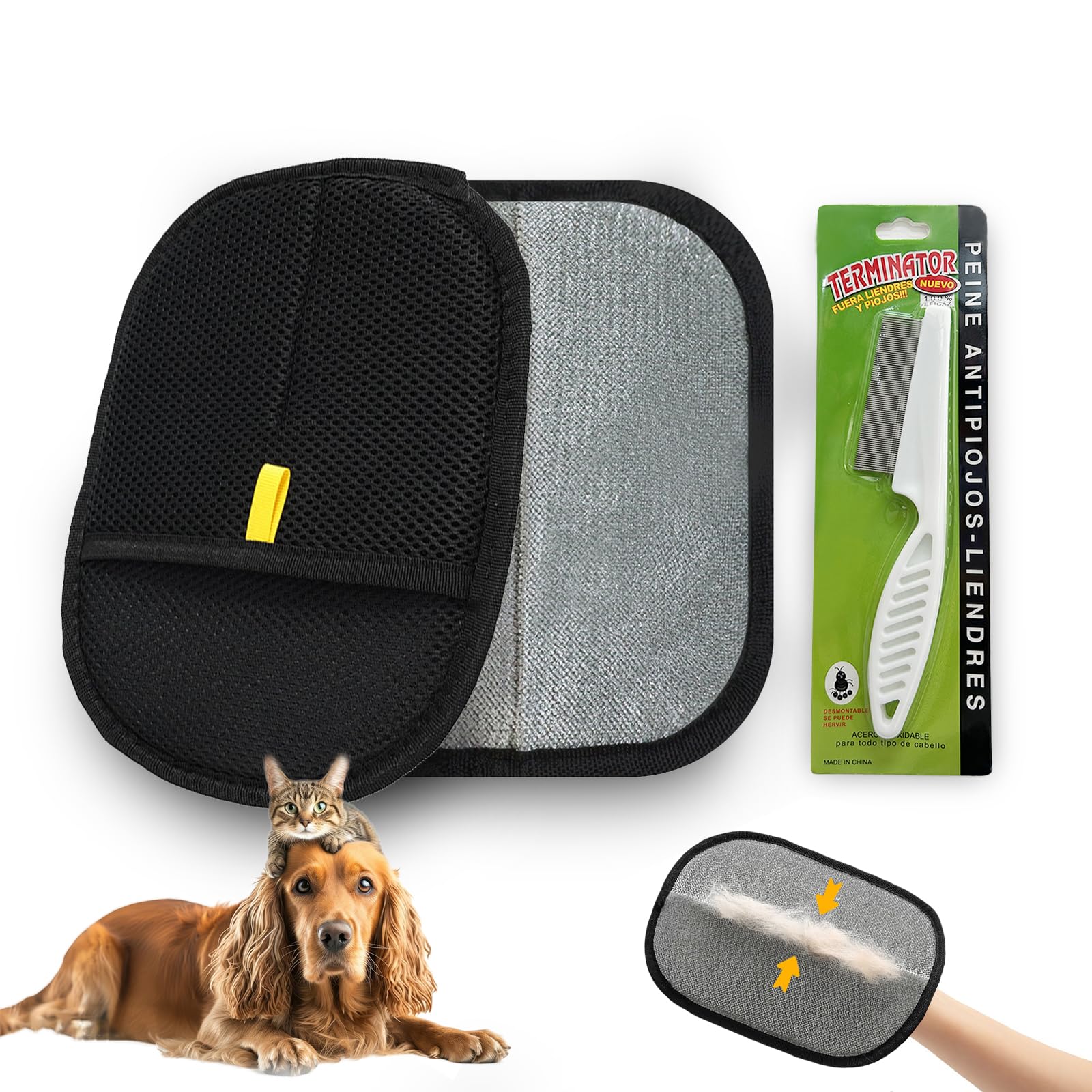 2Pcs Double Sided Pet Grooming Gloves, Dog Washing Gloves, Cat Grooming Glove, Static Removal pet hair removal glove Pet Hair