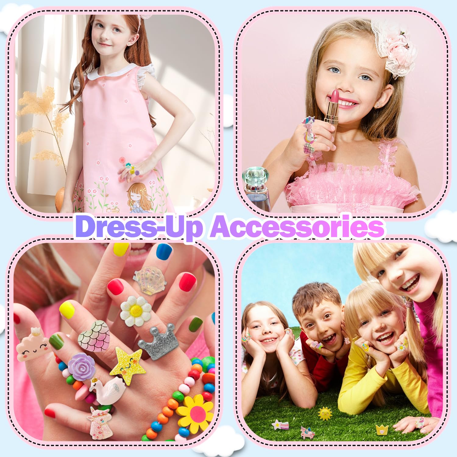 Set 16 Anelli Regolabili Per Bambine - Gioielli Colorati A Forma Di Unicorno, Stella, Cuore E Altri - Foto 3