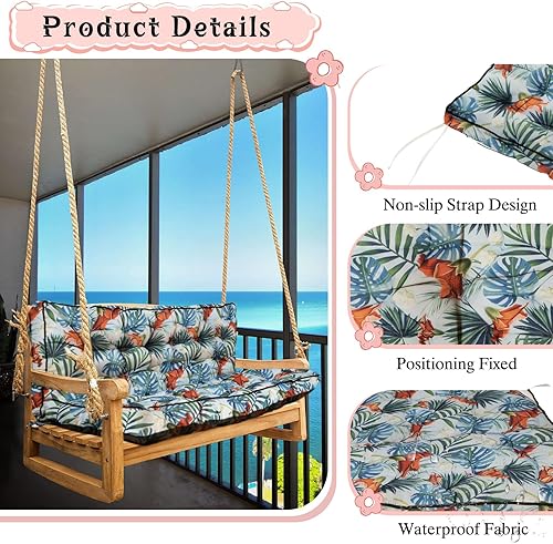 Miniatura 74 de Cojín de repuesto para columpio de 2-3 asientos, cojines de banco para exteriores con respaldo grueso de 4 pulgadas, muebles de patio, jardín, Flor