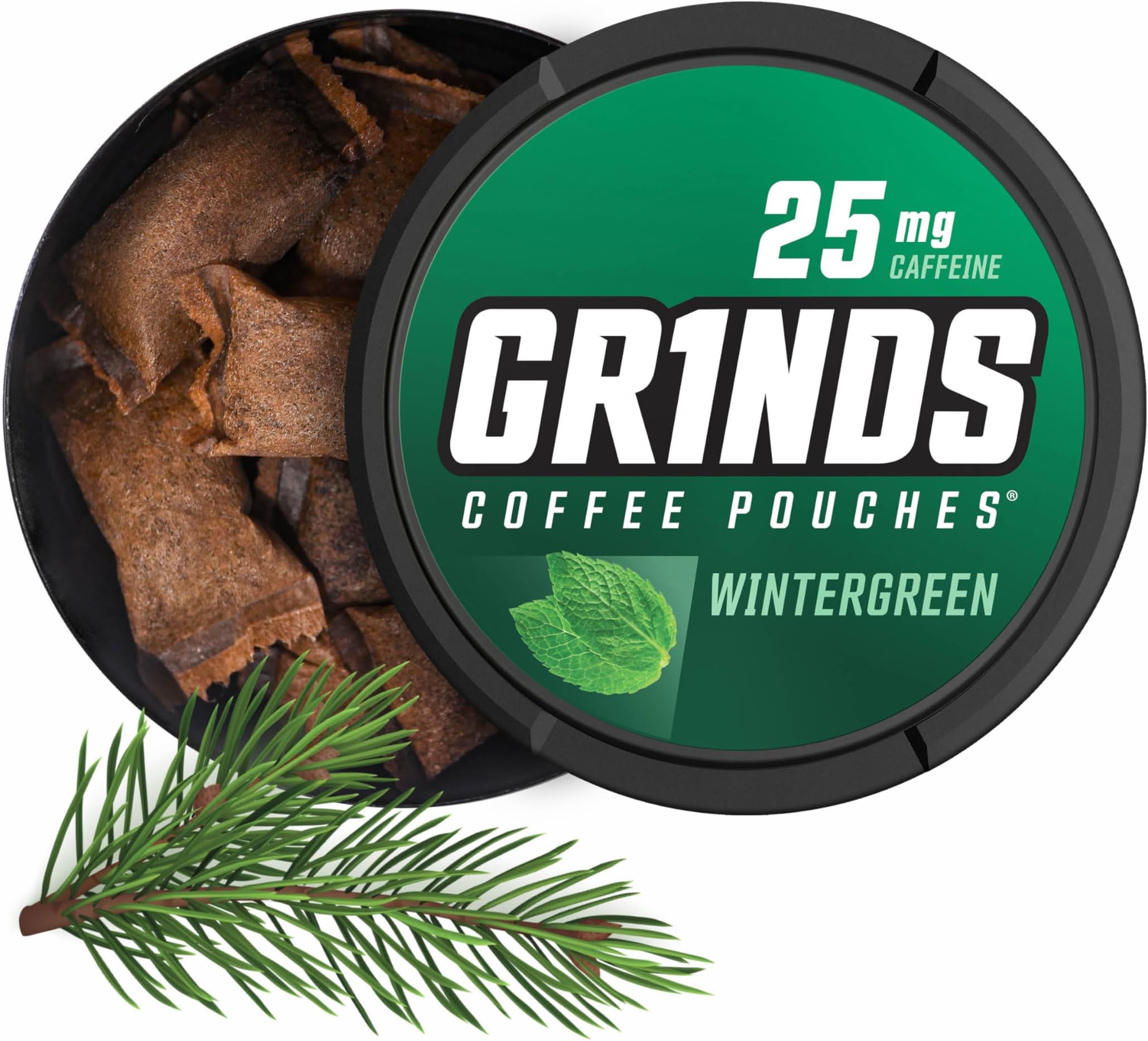 Grinds Coffee Pouches | Wintergreen Flavor | 6 Cans | Brew-Free Coffee Alternative | 18 Pouches Per Can