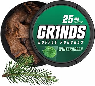 Grinds Coffee Pouches | Tobacco Free, Nicotine Free Healthy Alternative | 3 Cans of Wintergreen | 18 Pouches Per Can | 1 Pouch eq. 1/4 Cup of Coffee (Wintergreen)