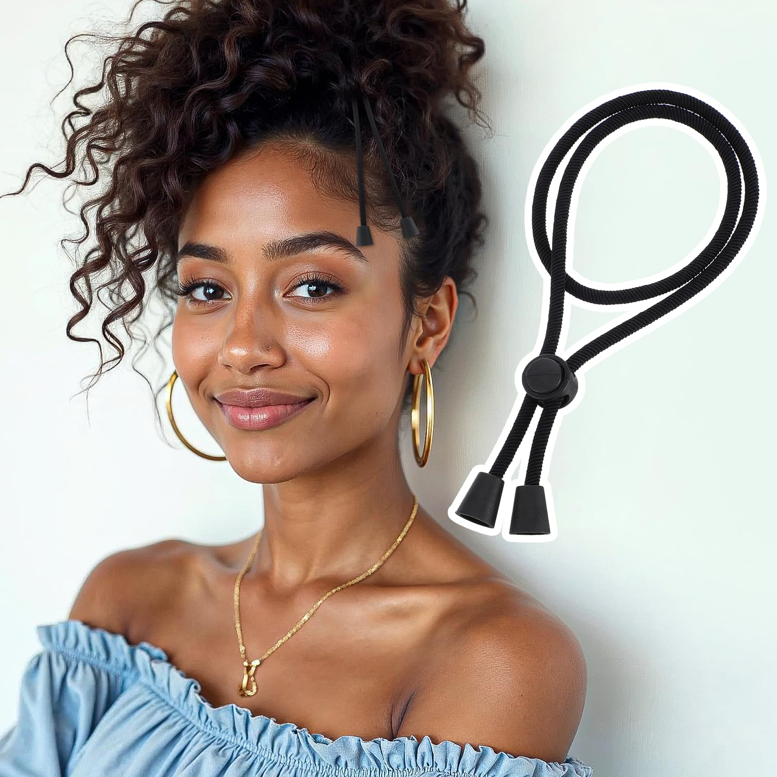 6 lazos ajustables para el cabello con cordón negro grueso, accesorios para el cabello de seda suave, banda de satén para peinado pesado y rizado 6