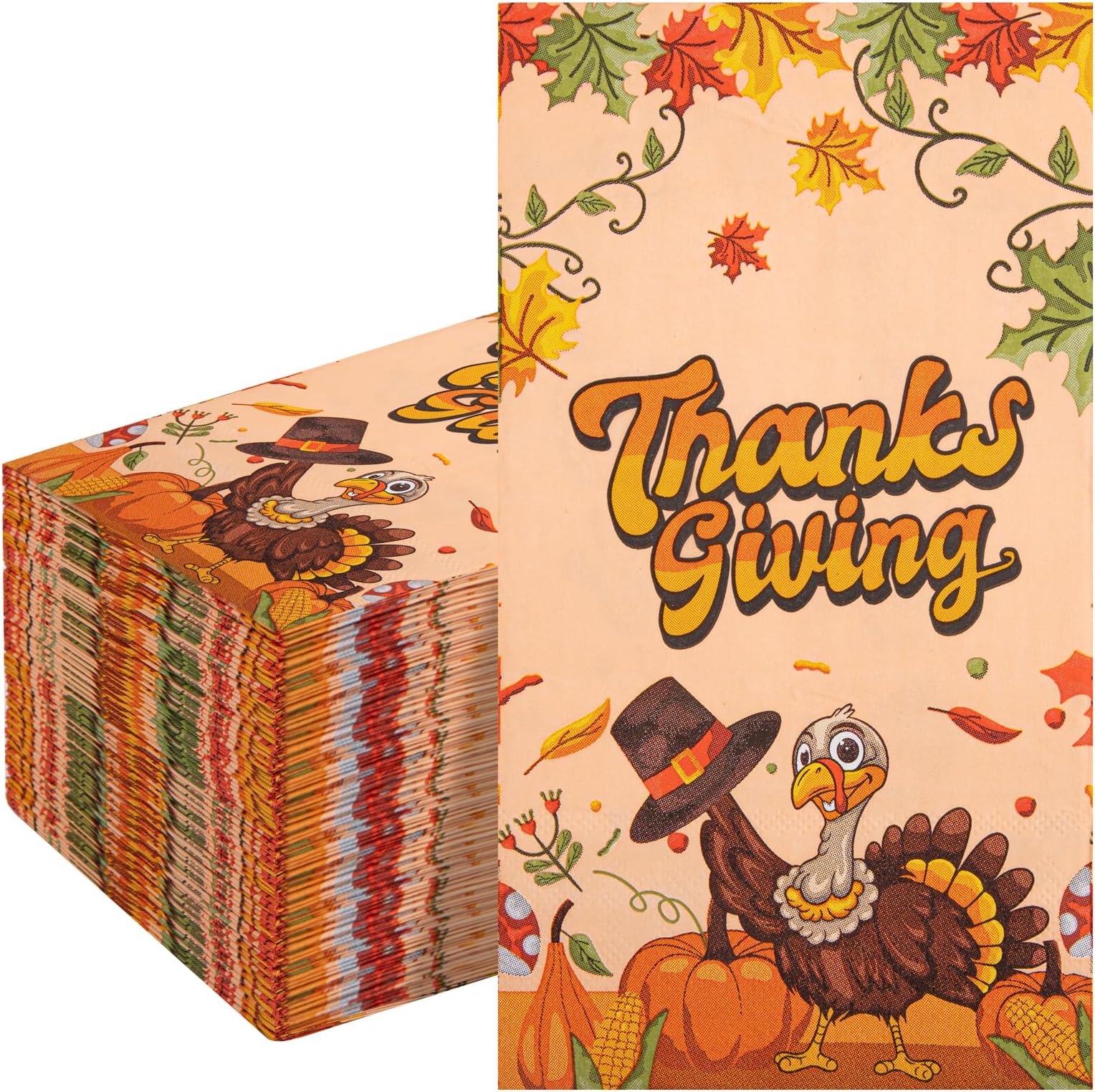 Supernal 100pcs Thanksgiving Napkins 3-Ply Disposable Thanksgiving Paper Napkins Thanksgiving Dinner Napkins Fall Turkey Paper Napkins for Home Dinner Bathroom Kitchen Autumn Thanksgiving Decoration