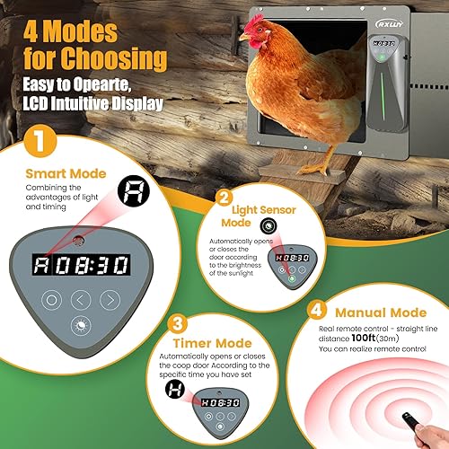 Miniatura 3 de RXLUY Abridor automático de puerta de gallinero alimentado por energía solar, puerta automática de aluminio para aves de corral con control