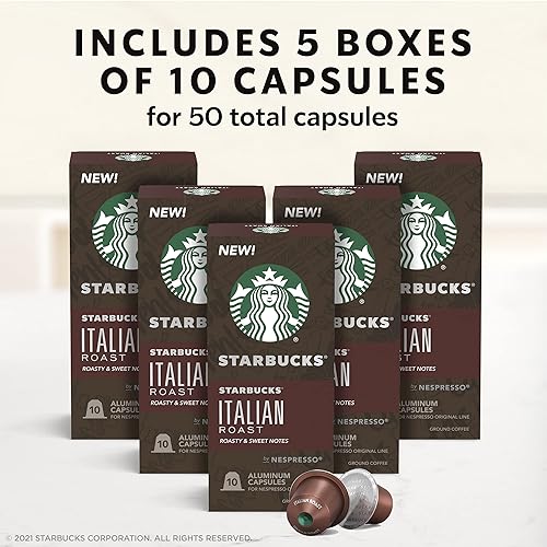 Miniatura 6 de Starbucks by Nespresso Dark Roast Italian Roast Coffee (50 cápsulas de una sola porción, compatibles con Nespresso Original Line System)