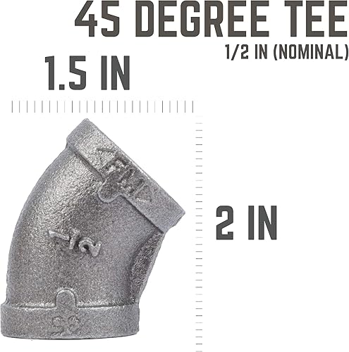 Vista 45 de PIPE DECOR - Codo de salida lateral de 1/2 pulgada, accesorios de hierro maleable negro para tuberías, pezones y accesorios estándar de 1/2 pulgada
