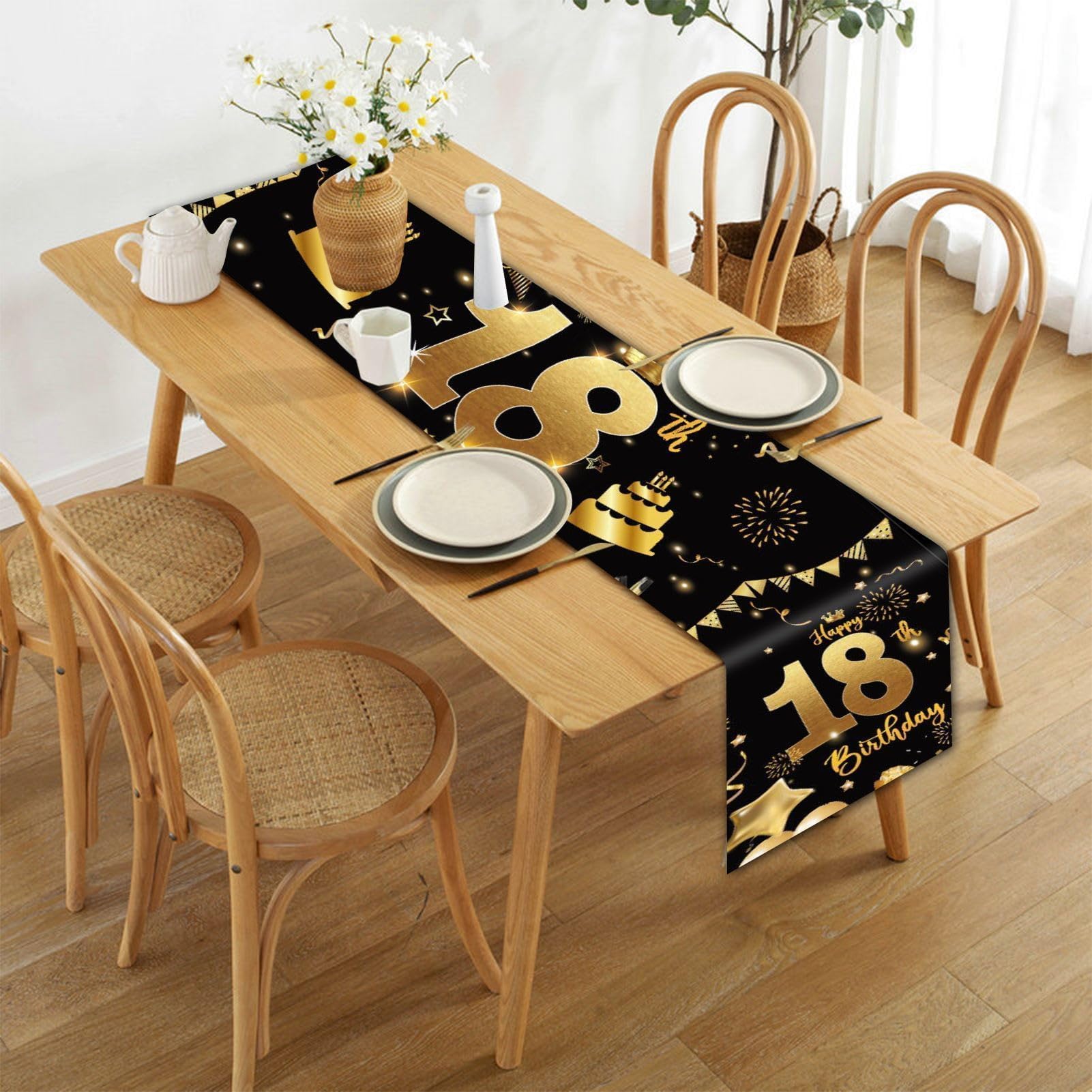 Chemin de table 18 ans rose gold: Décoration de table jetable anniversaire