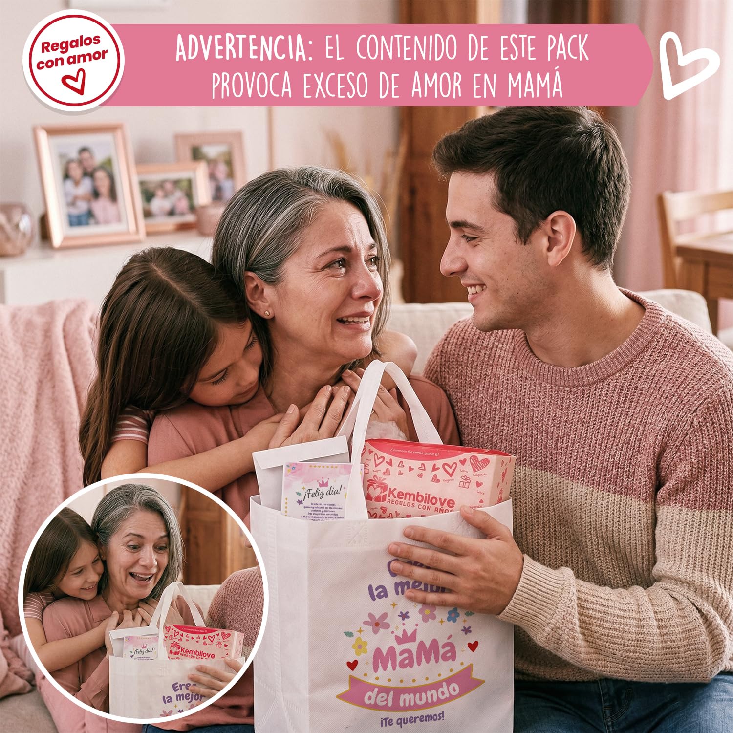 Kembilove® Pack Regalo Mamá – Kit con Taza, Cojín y Bolsa – Regalo Original para Madre Cumpleaños Día de la Madre – Caja Regalo con Tarjeta - 2