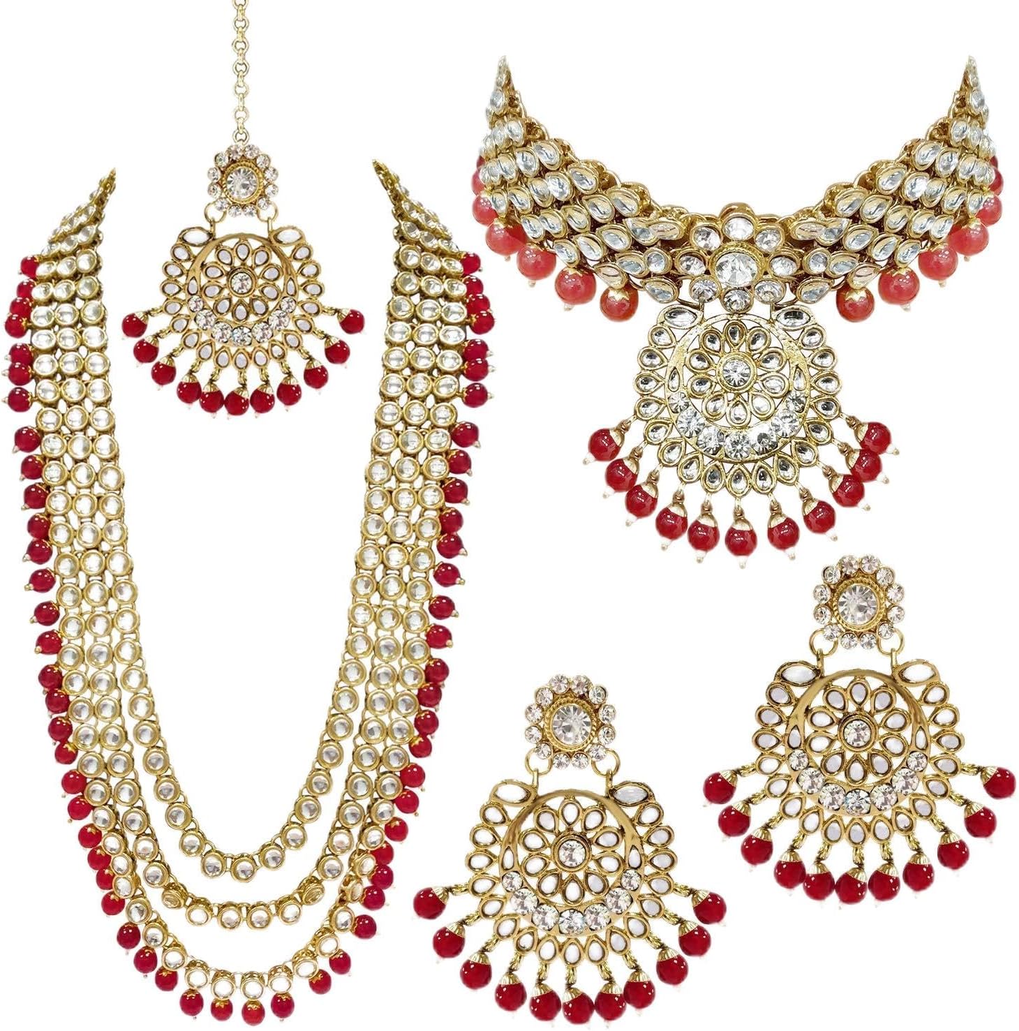 Traditional Gold Plated Kundan Pearl Wedding Choker Necklace Set Earrings & Maang Tikka for Women (IJ325)