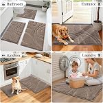 HEBE Microfiber Bath Mat Set 3 Piece, Ultra Absorbent Bathroom Mat, Non-Slip Plush Shaggy Bathroom Rug, Machine Washable Bath Mats for Bathroom Floor, Tub and Shower, Brown